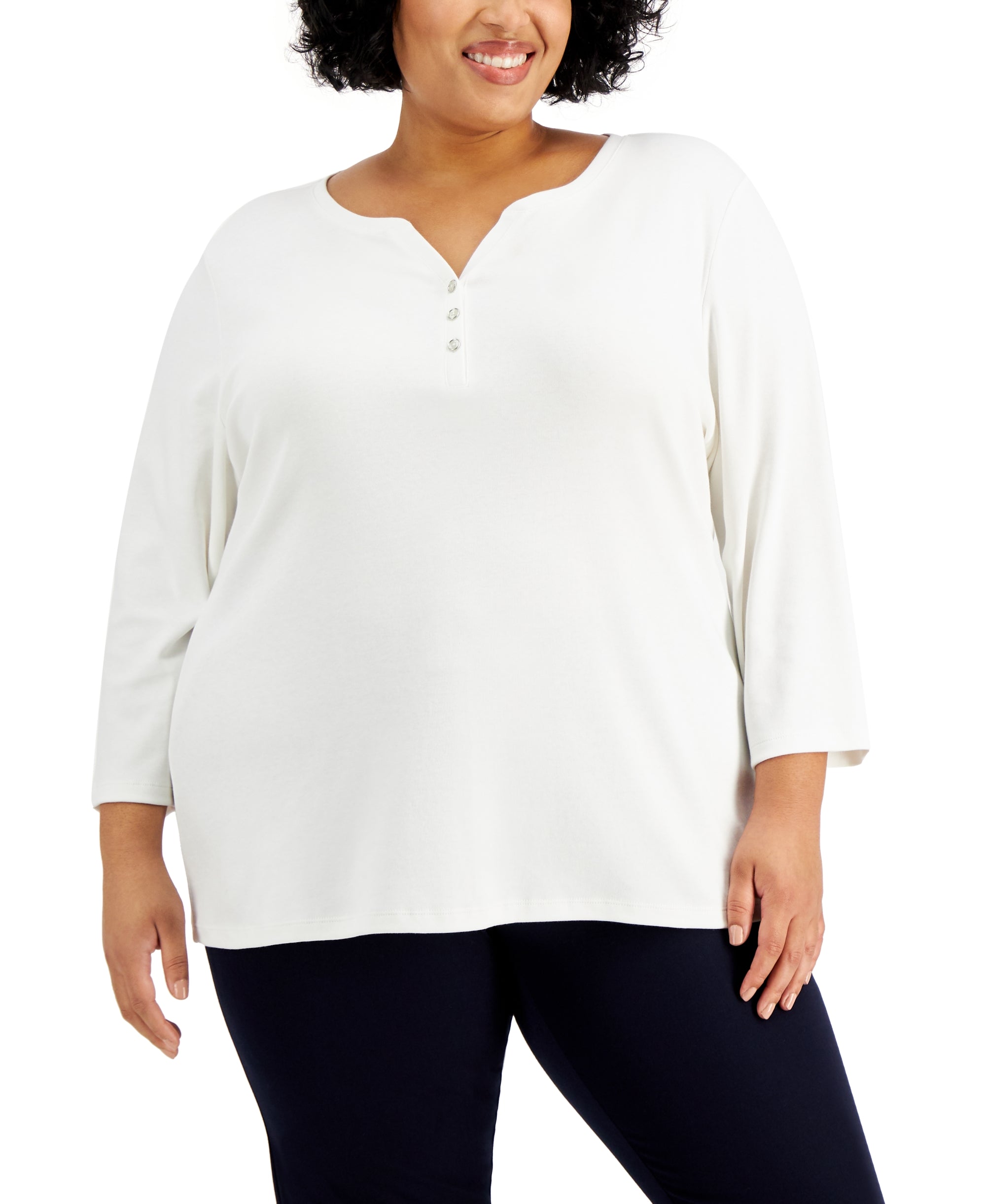 Plus Size 3/4-Sleeve Henley Top