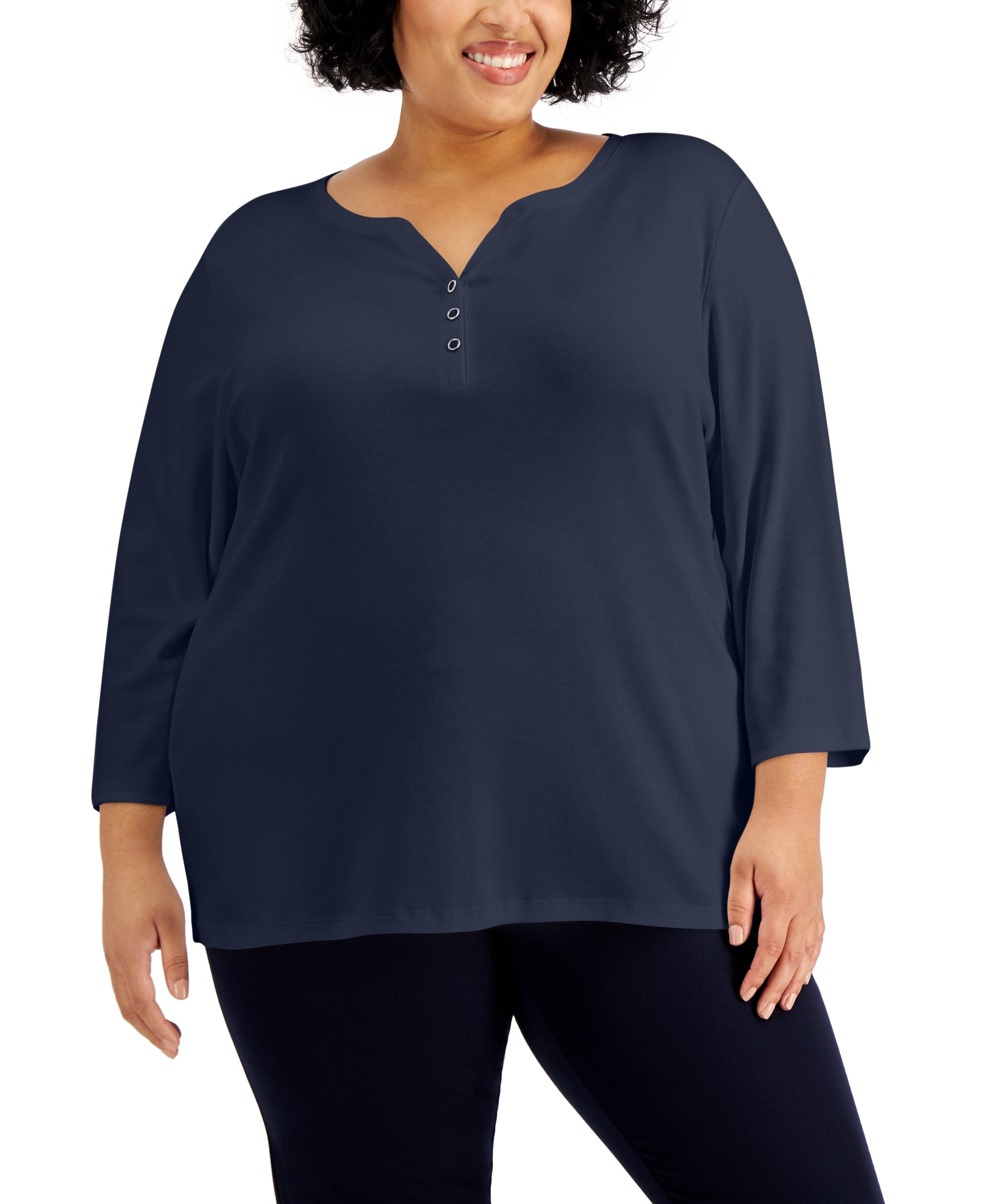 Plus Size 3/4-Sleeve Henley Top