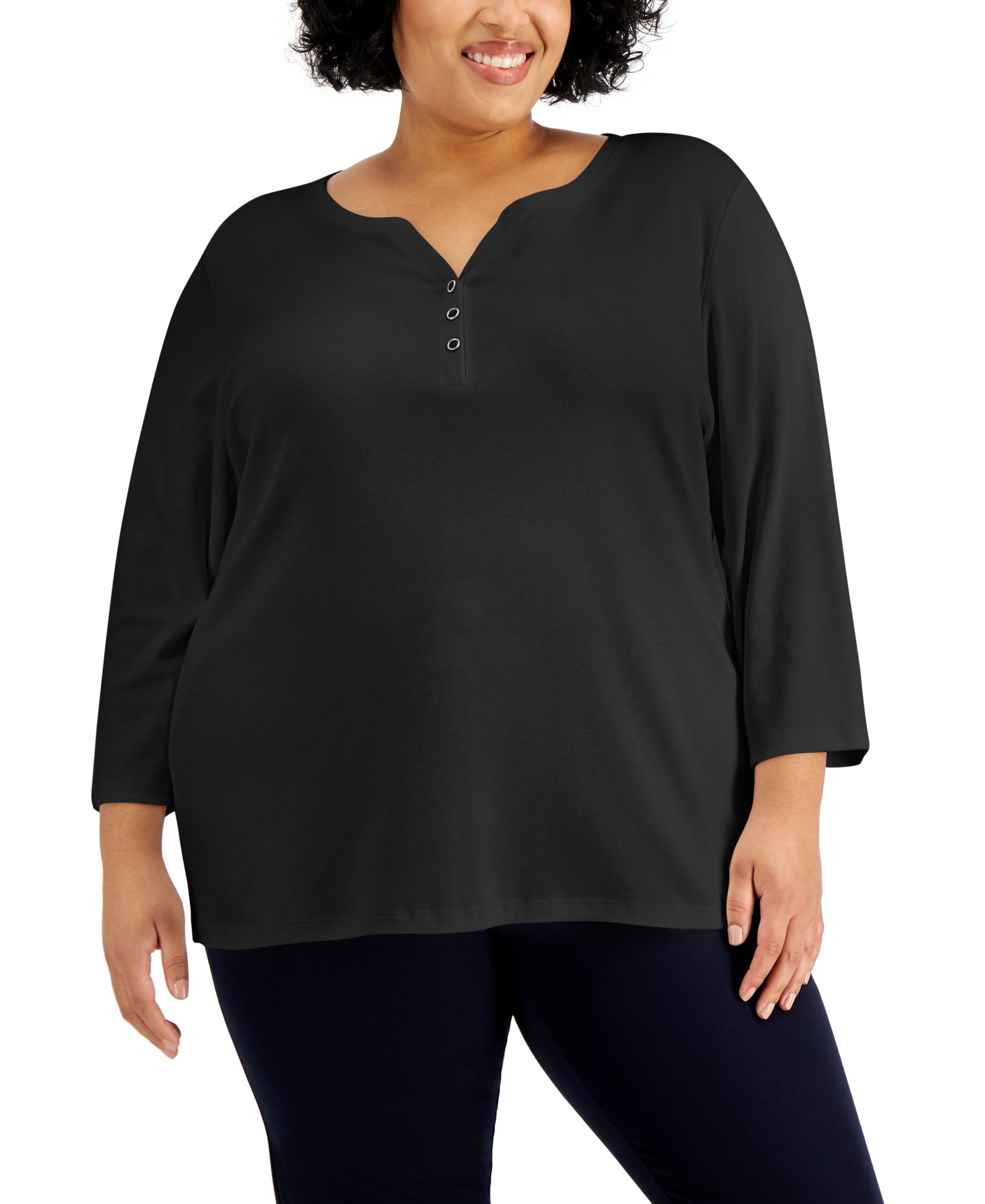 Plus Size 3/4-Sleeve Henley Top