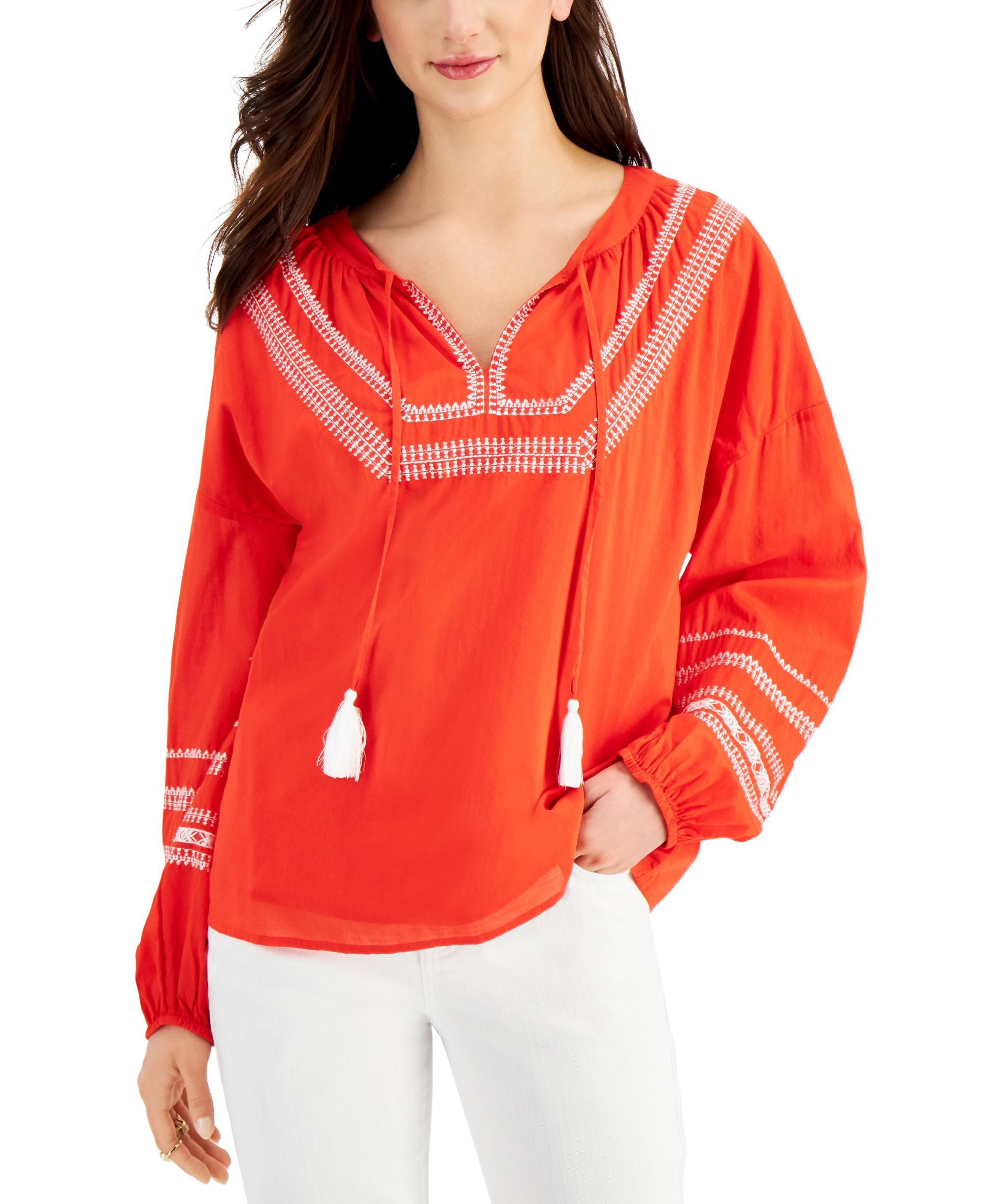 Style & Co Embroidered Peasant Top