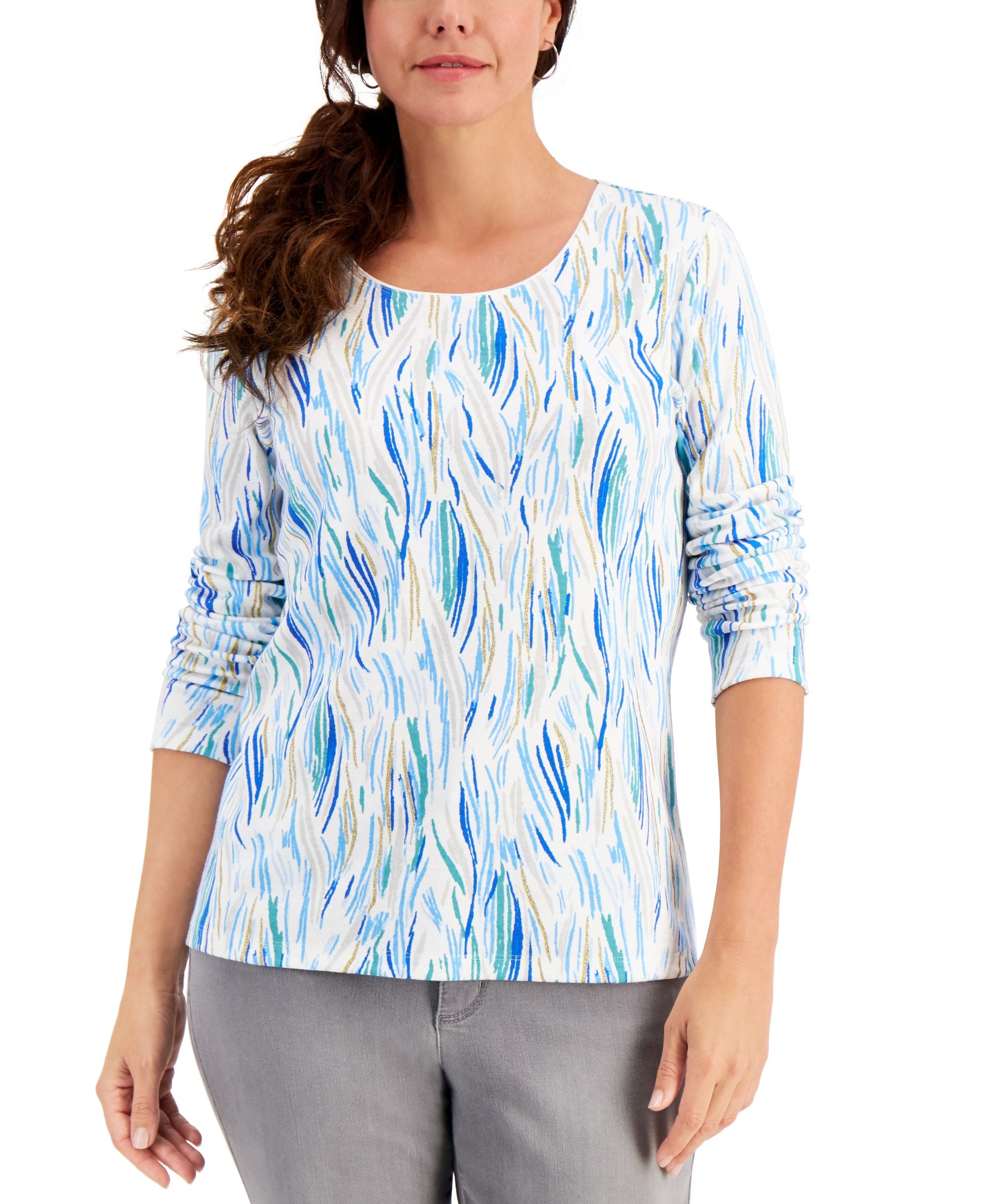 Karen Scott Printed Scoop Neck Top