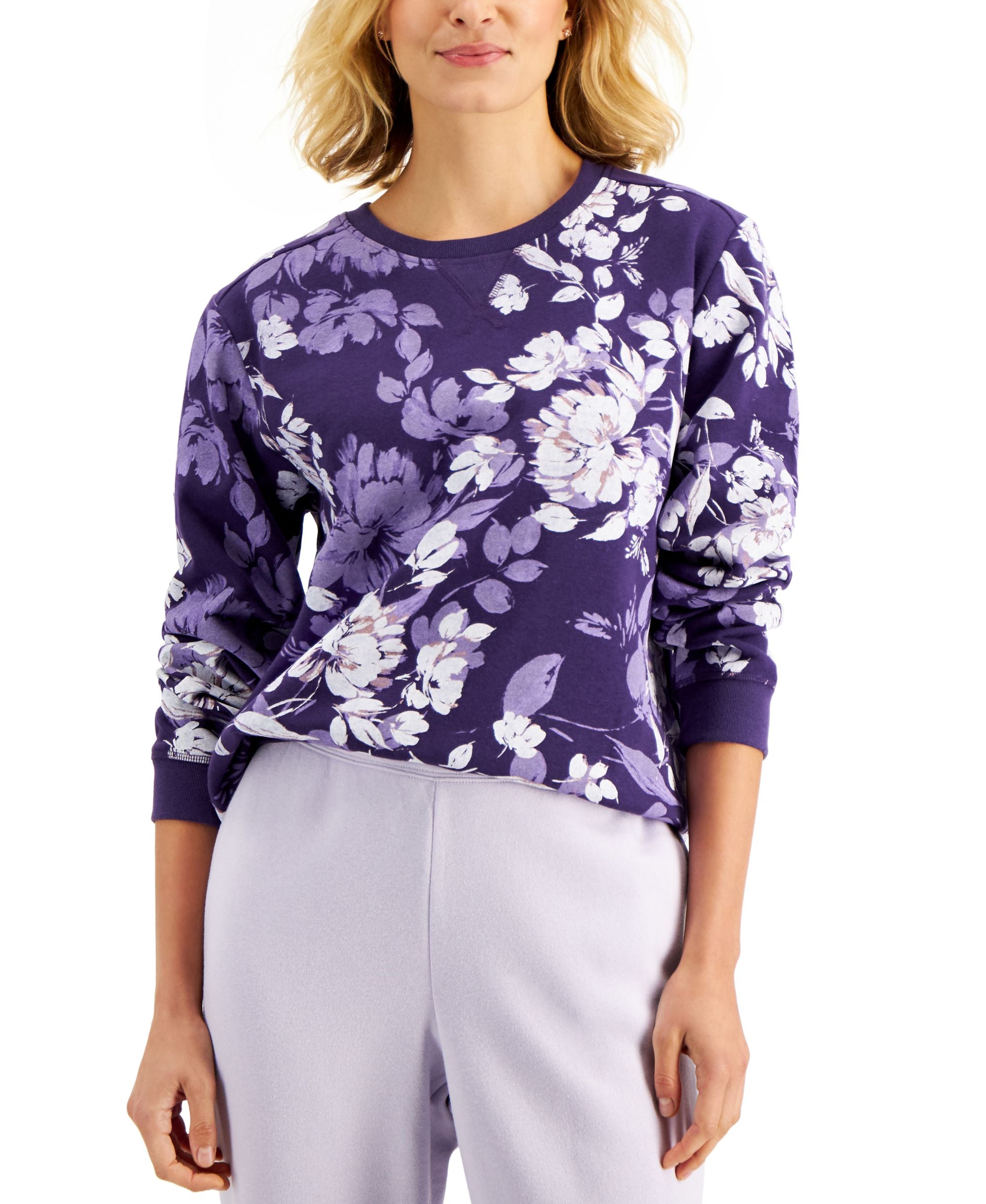 Mixed Petals Fleece Crewneck Top