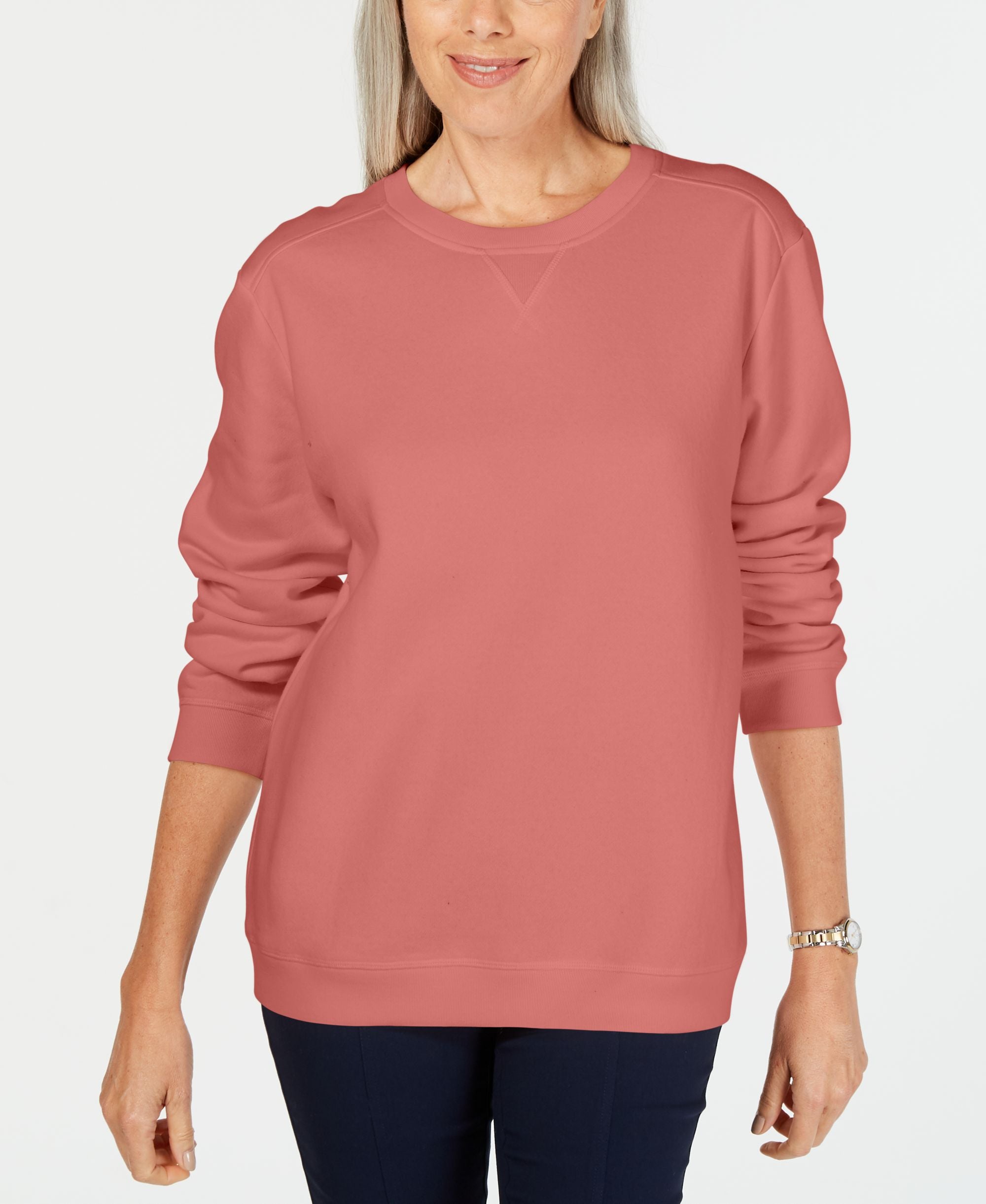 Karen Scott Crew Neck Fleece Sweatshirt