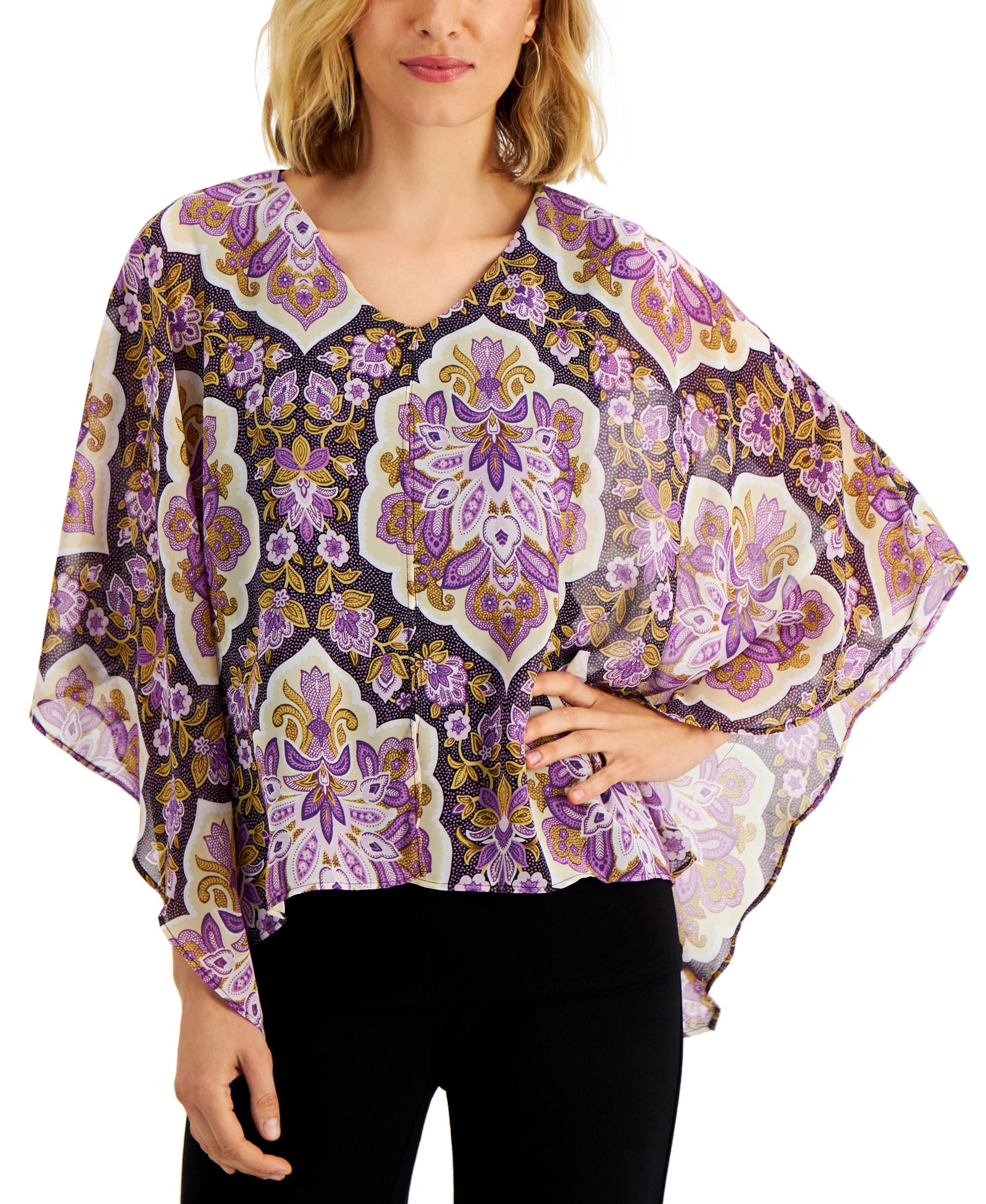 JM Collection Mya Myst Mesh Overlay Poncho Top