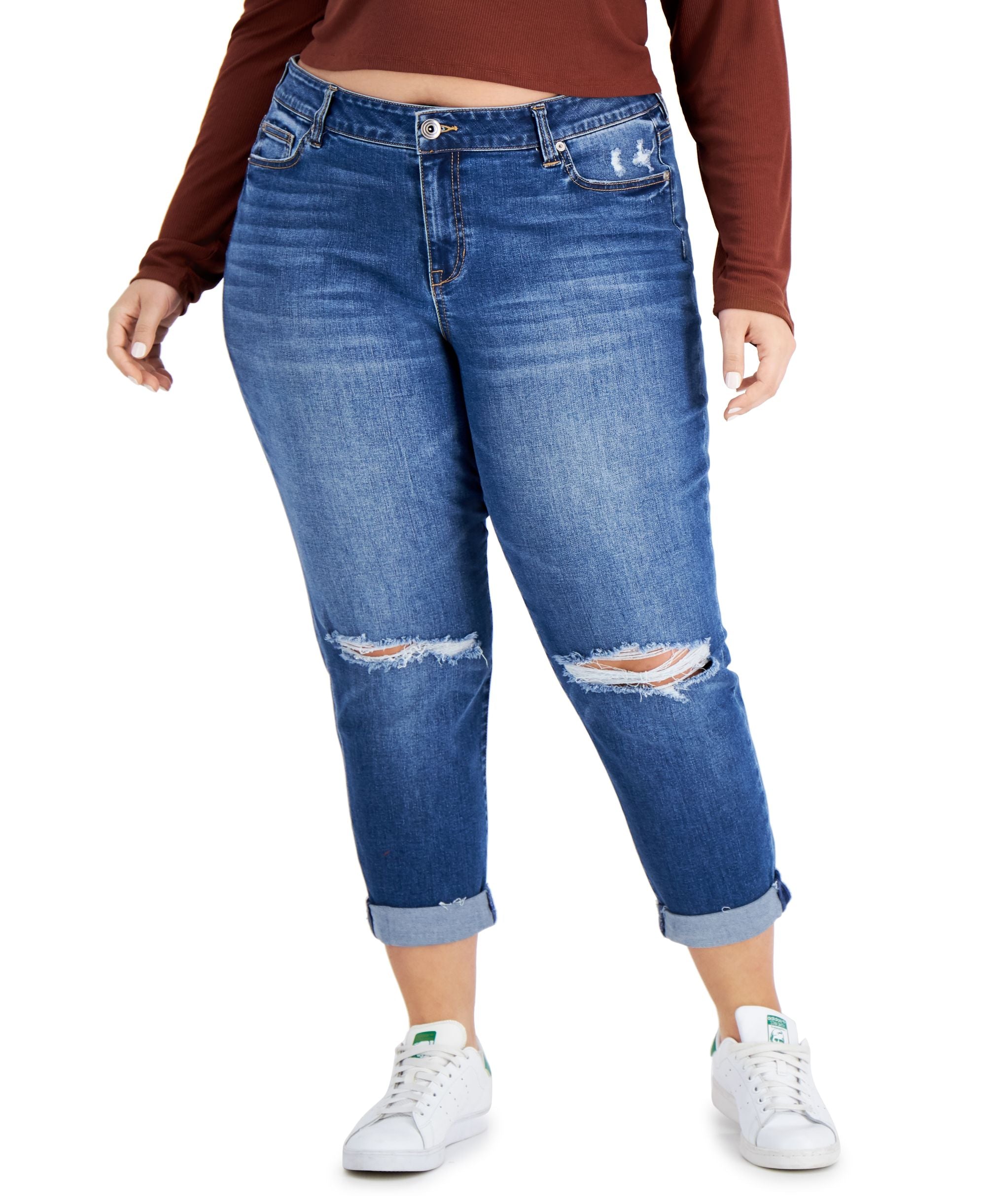 Celebrity Pink Trendy Plus Size Ripped Girlfriend Jeans