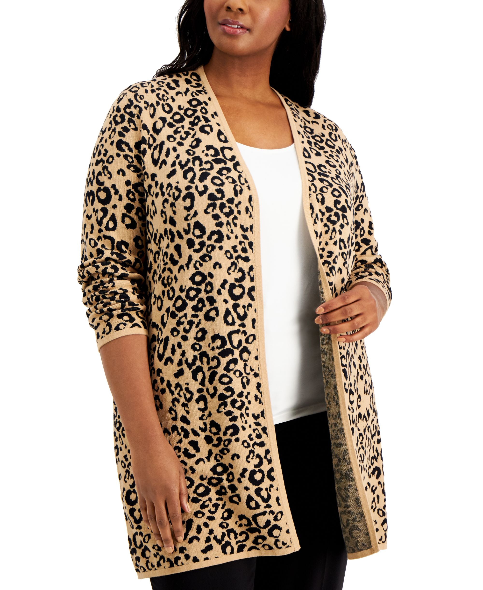JM Collection Plus Size Animal-Print Cardigan