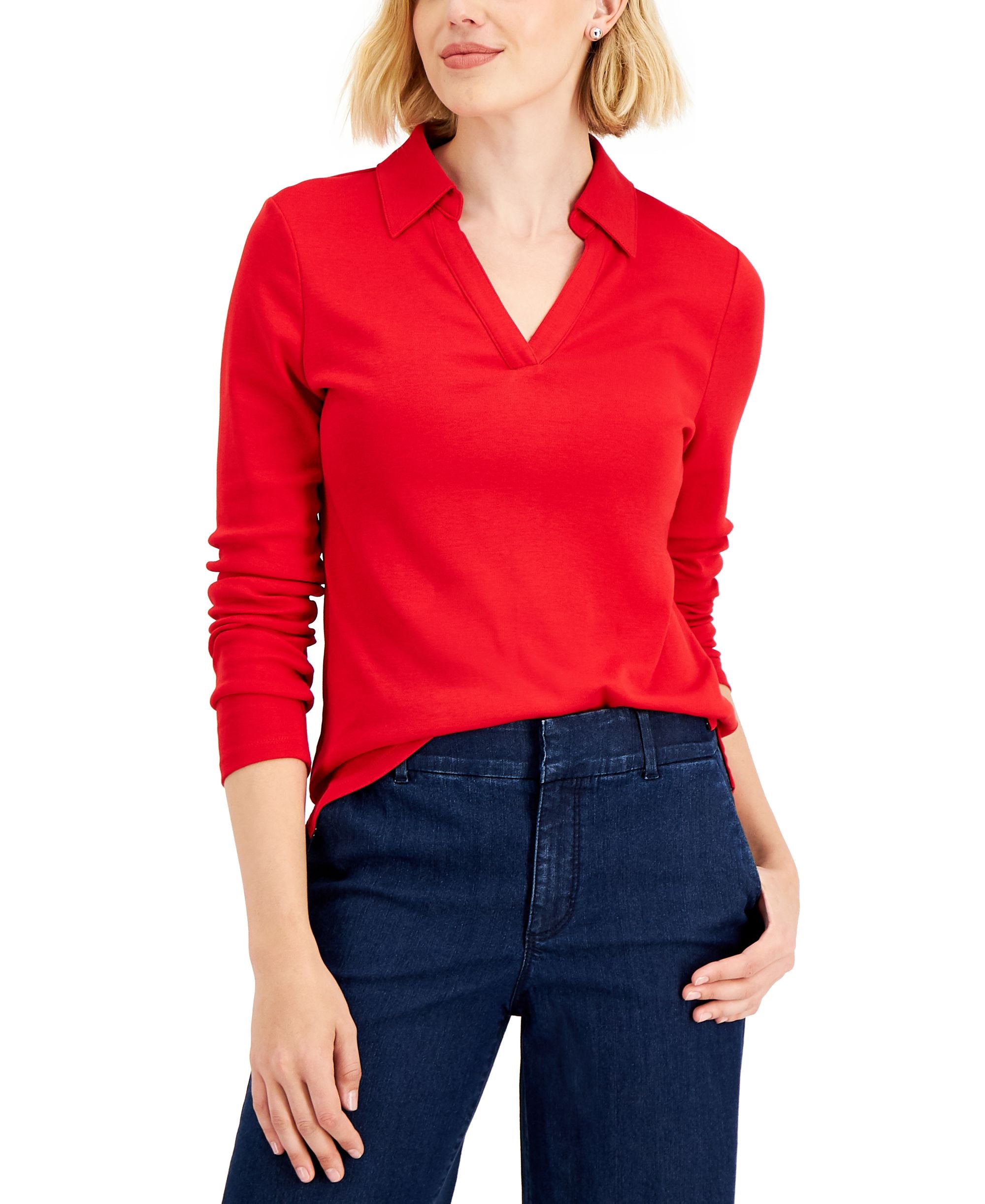 Charter Club Womens Cotton Johnny Collar T-Shirt