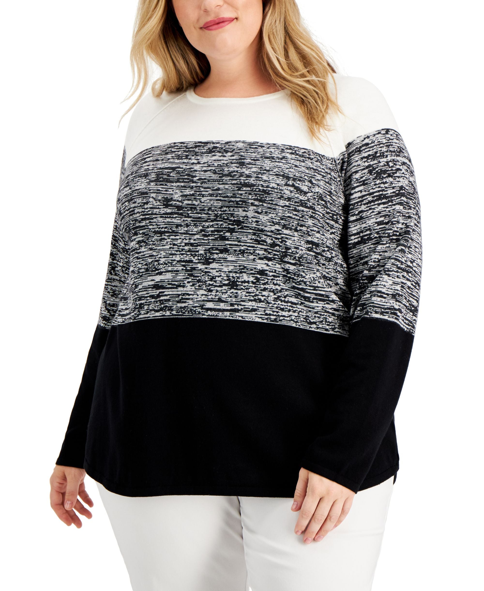 Karen Scott Plus Size Cassie Colorblocked Sweater