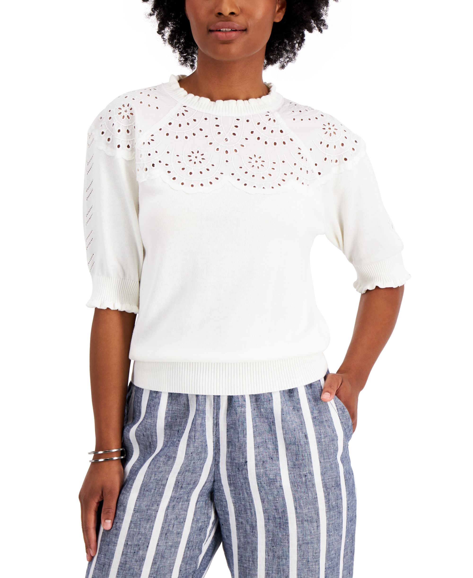 Charter Club Petite Eyelet Top