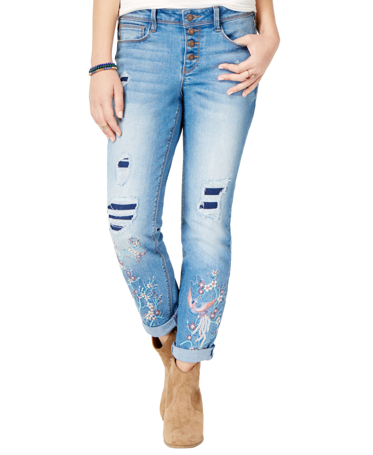 Black Daisy Juniors' Jamie Embroidered Boyfriend Jeans Cosmic Sky 0/24