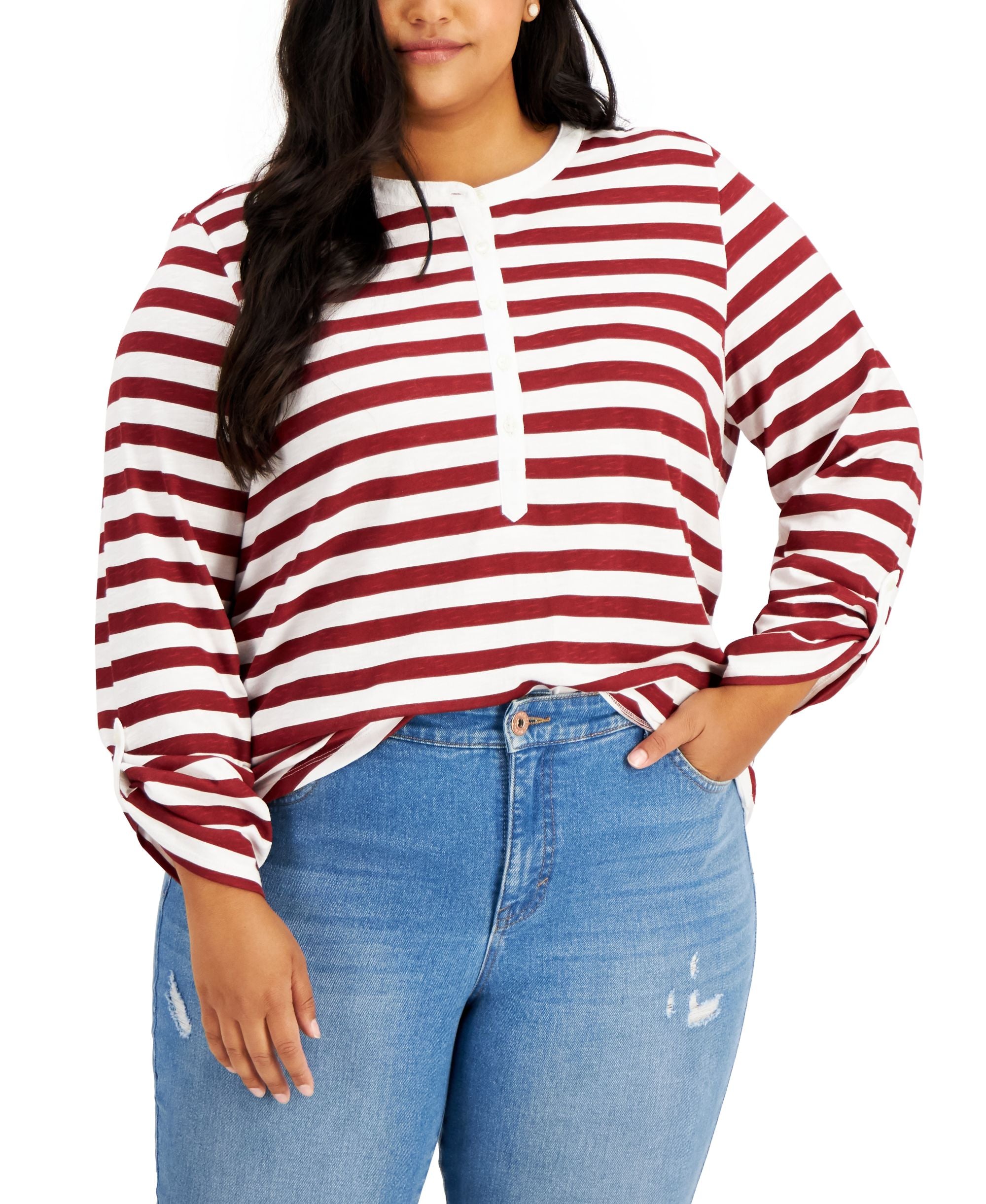 Style & Co Plus Size Cotton Striped Top
