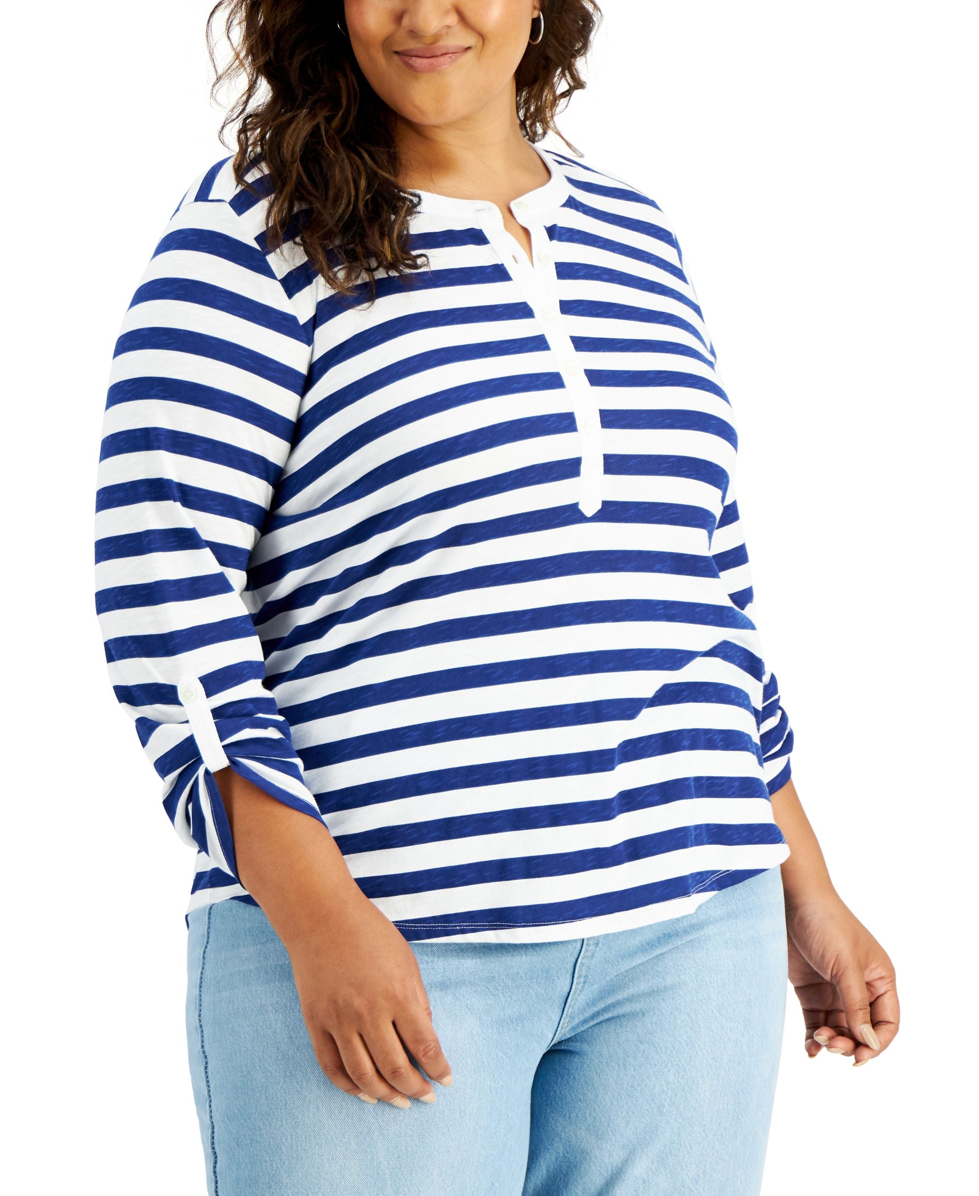 Style & Co Plus Size Cotton Striped Top