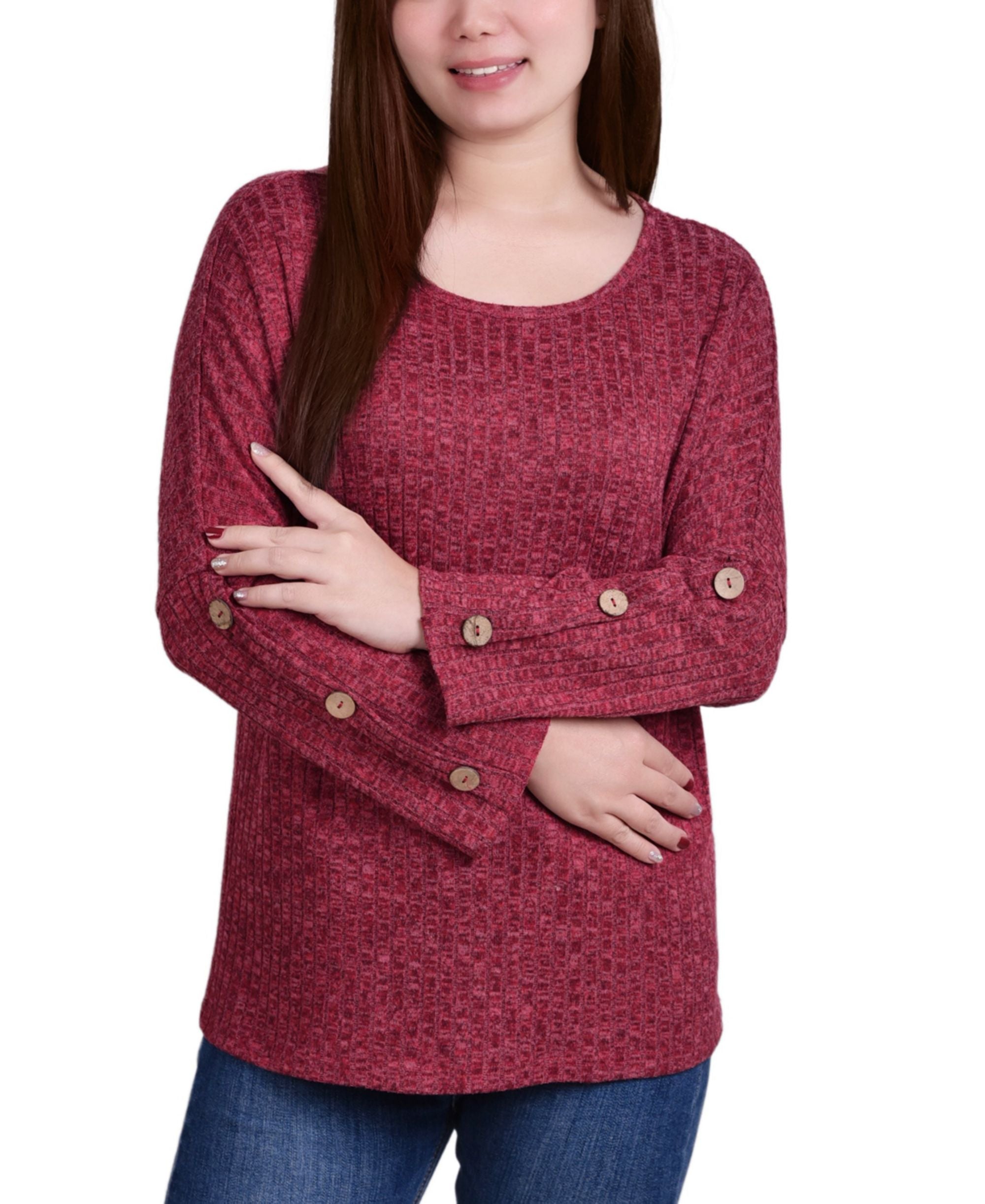 Womens Long Sleeve With Accent Buttons Pullover
