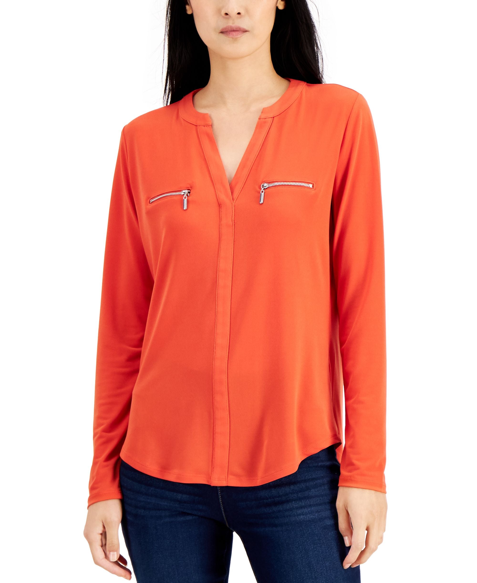 INC International Concepts Petite Zip Pocket Top