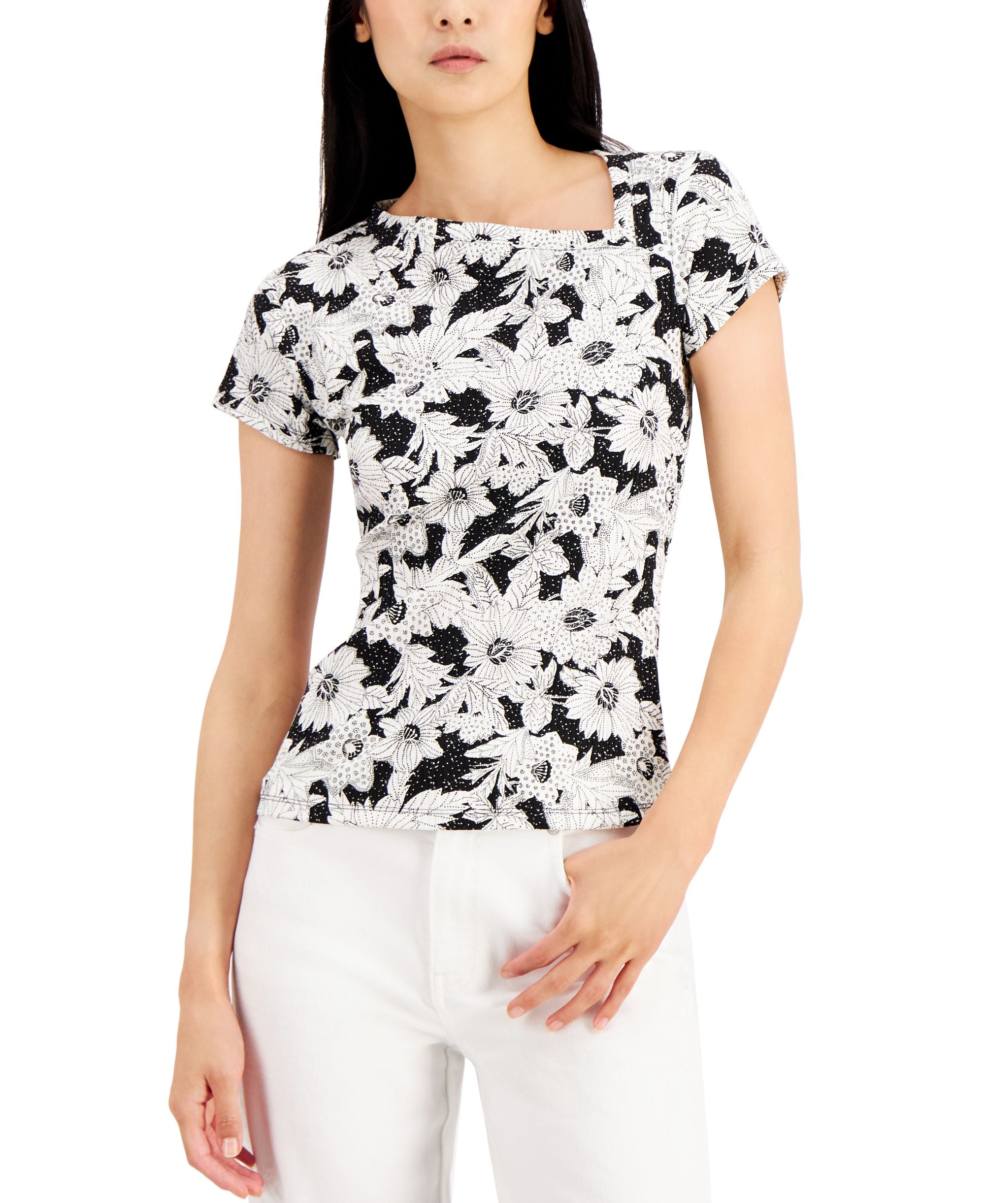 INC International Concepts Petite Printed Asymmetric Top