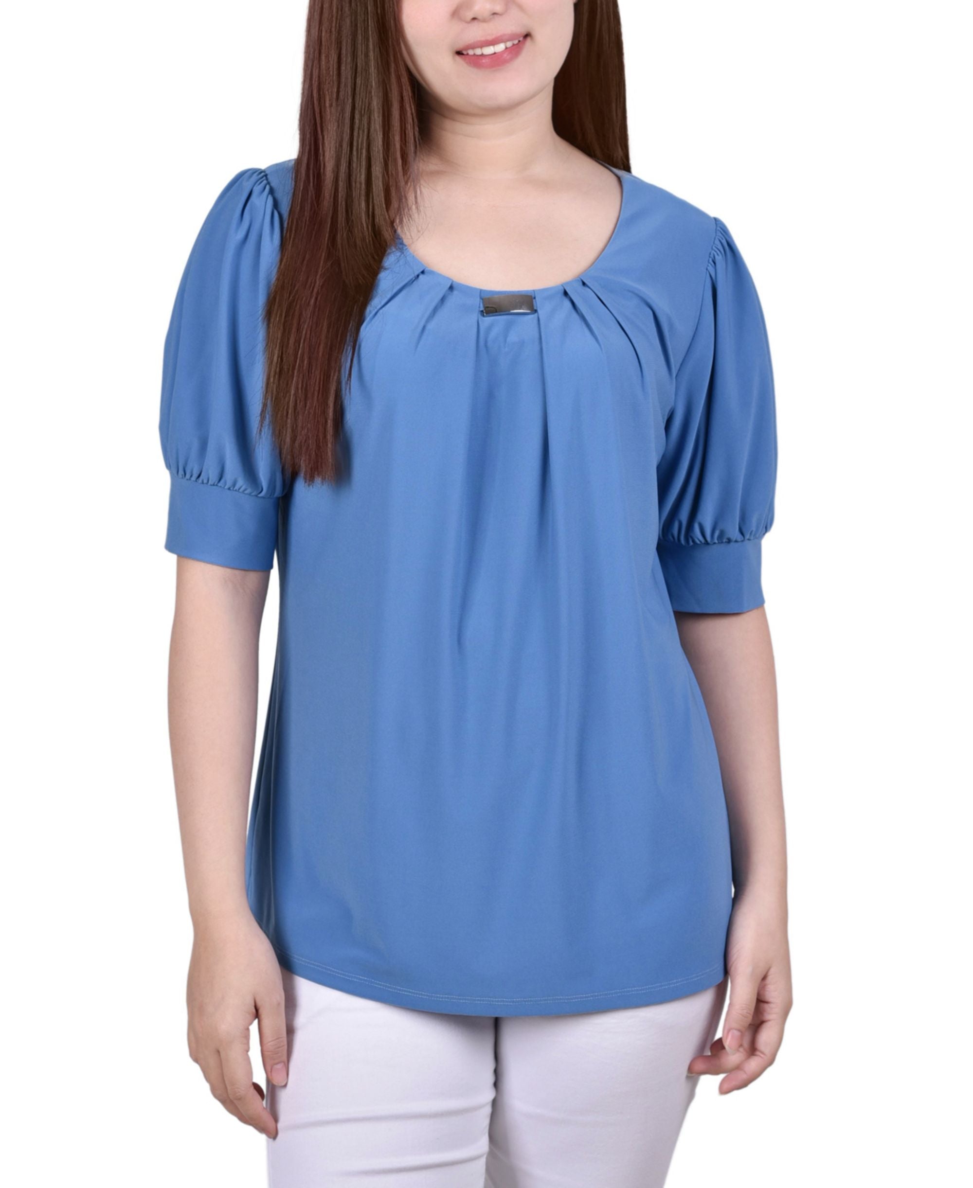 Petite Short Sleeve Balloon Sleeve Top