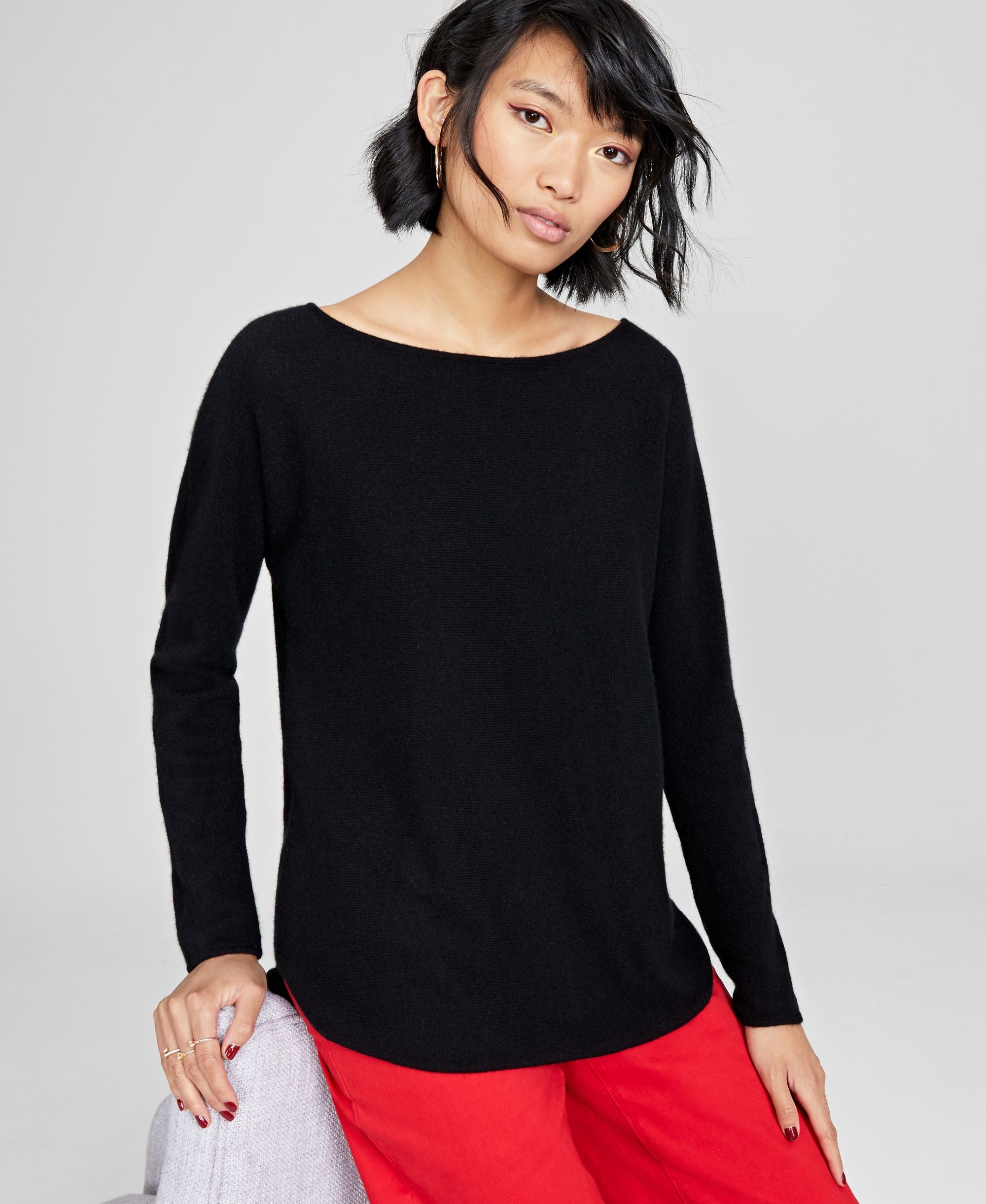 Women's 100% Cashmere Shirttail Sweater