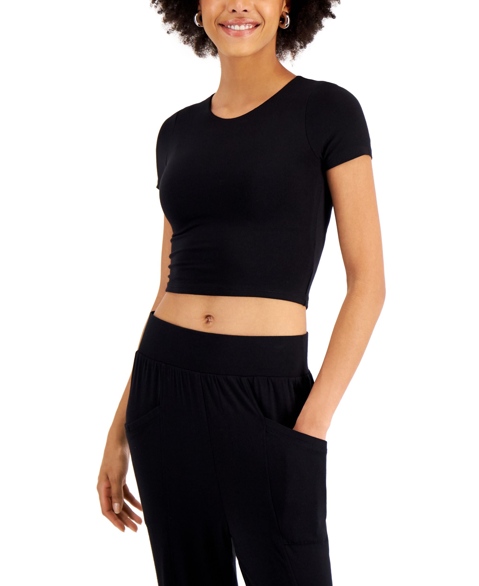 Bar III Crepe Cropped T-Shirt