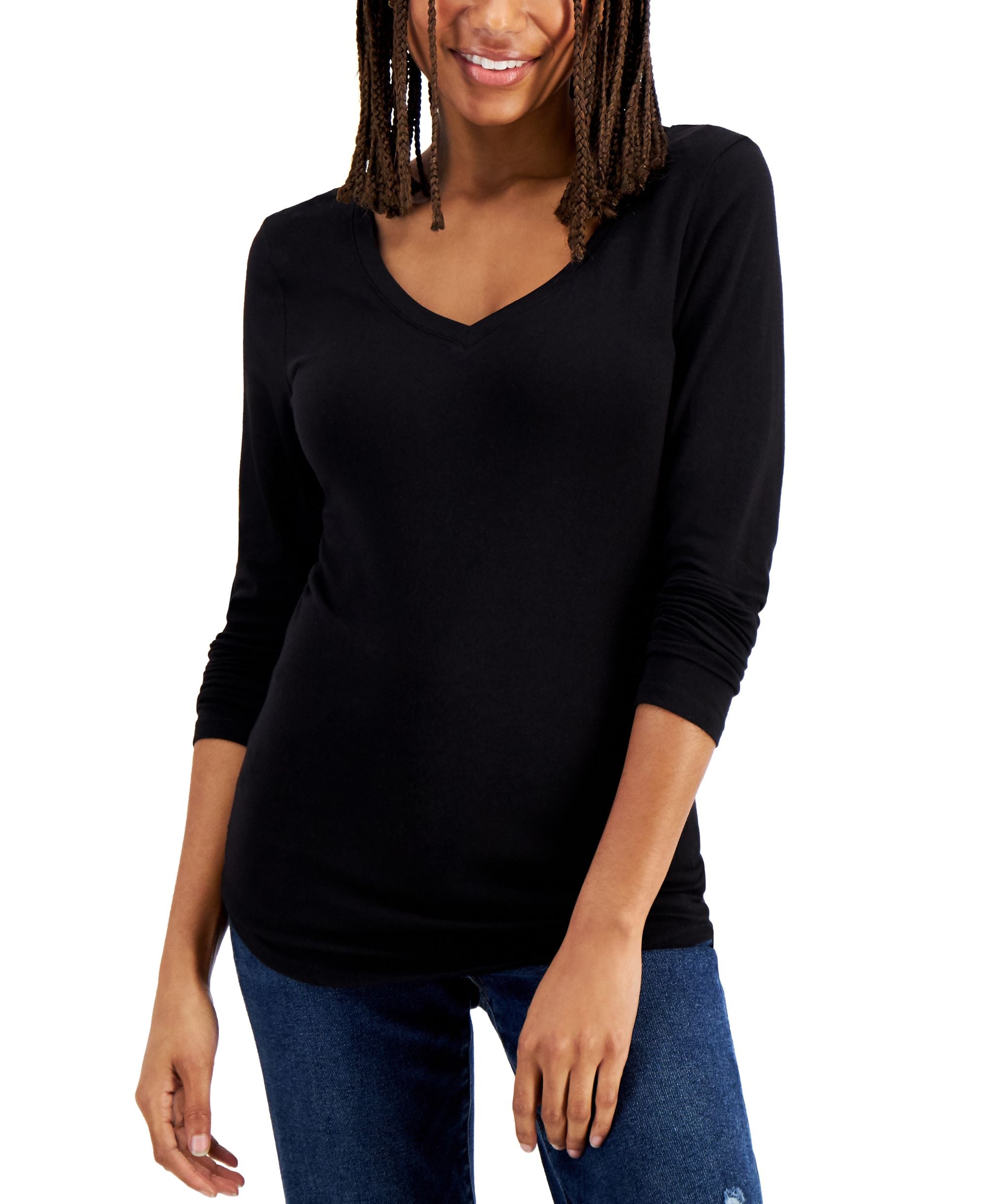 Juniors' V-Neck Long-Sleeved Top