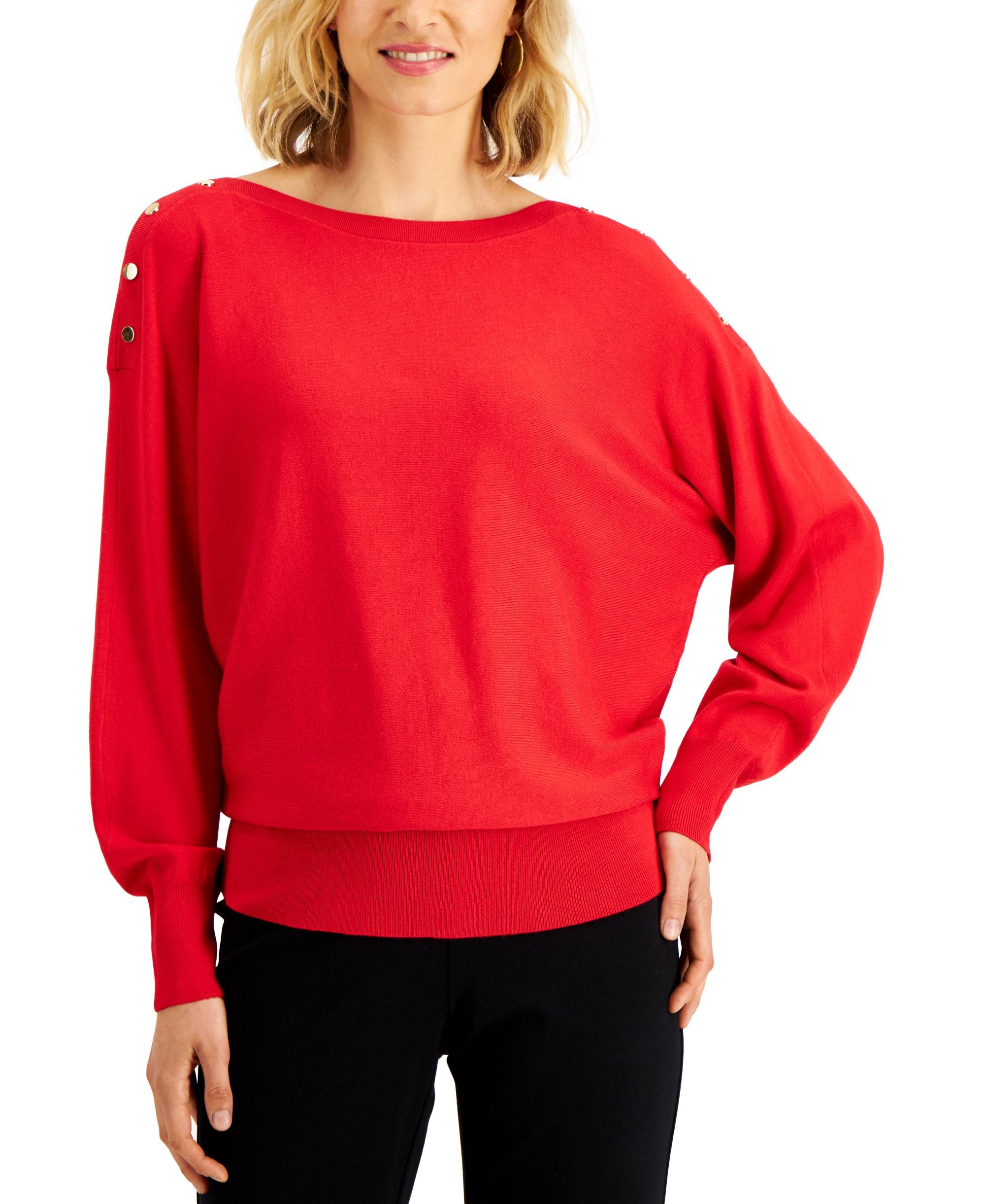 Dolman Button-Trim Sweater