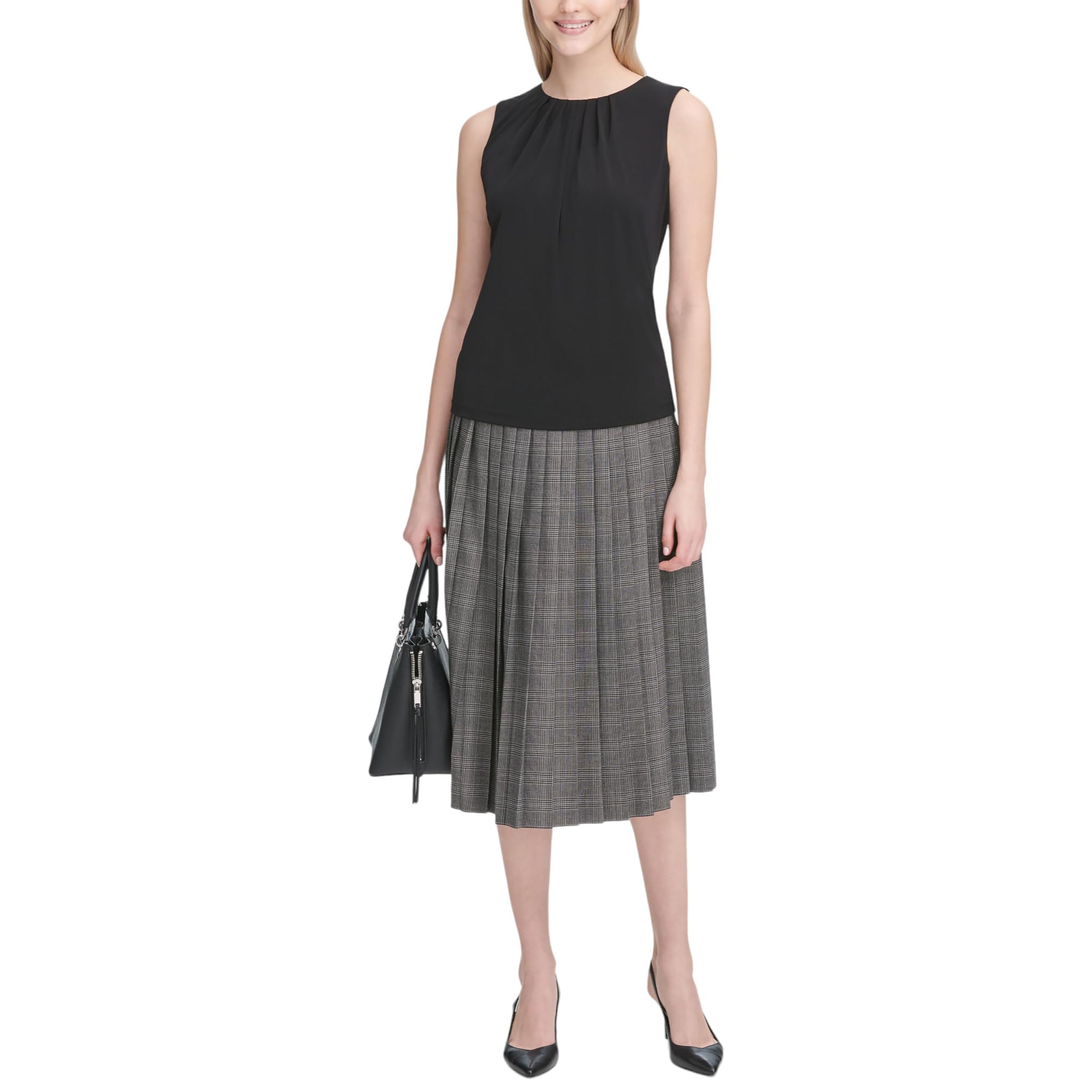 Calvin Klein Plaid Pleated A Line Skirt