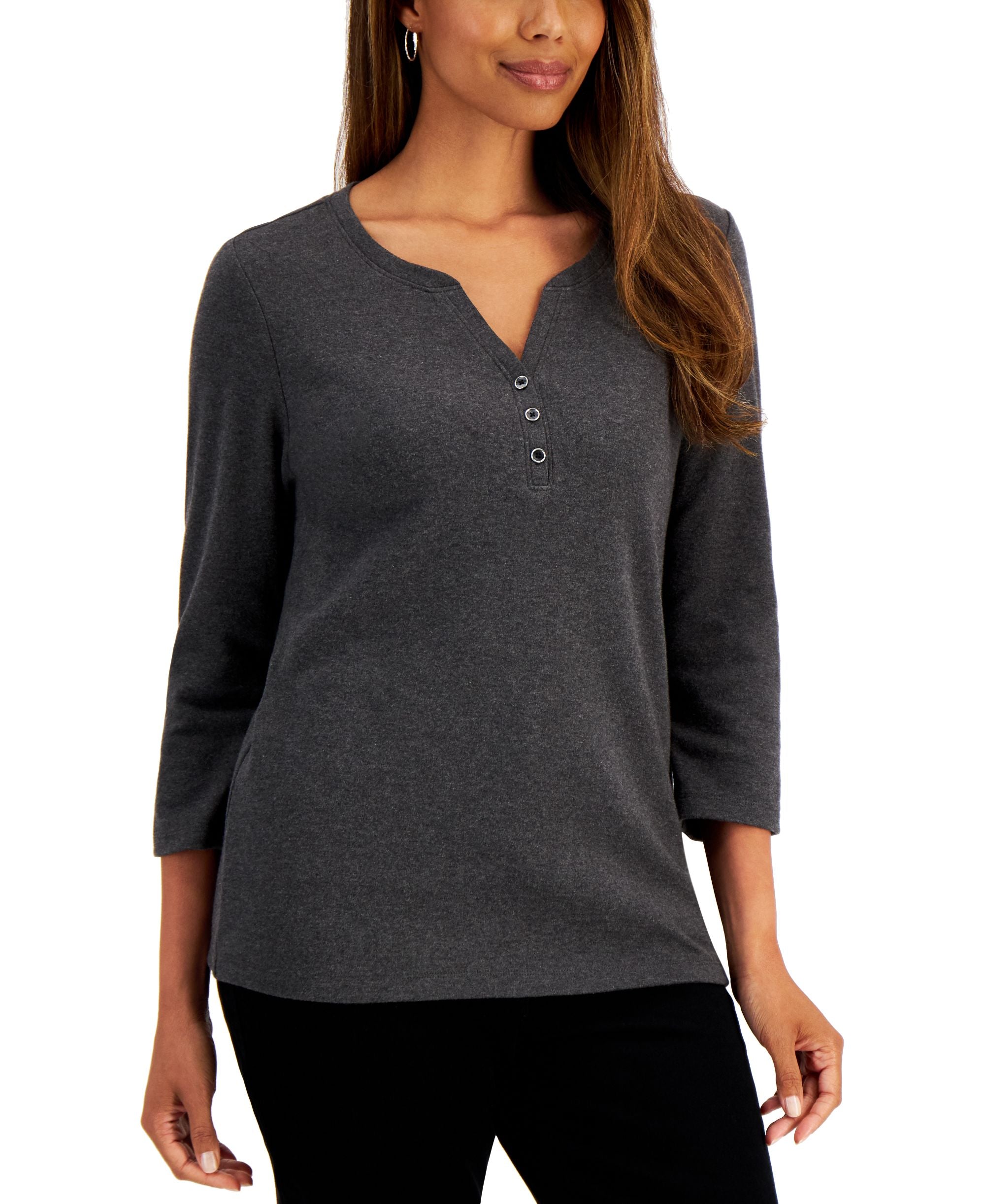 Cotton Henley V-Neck Top