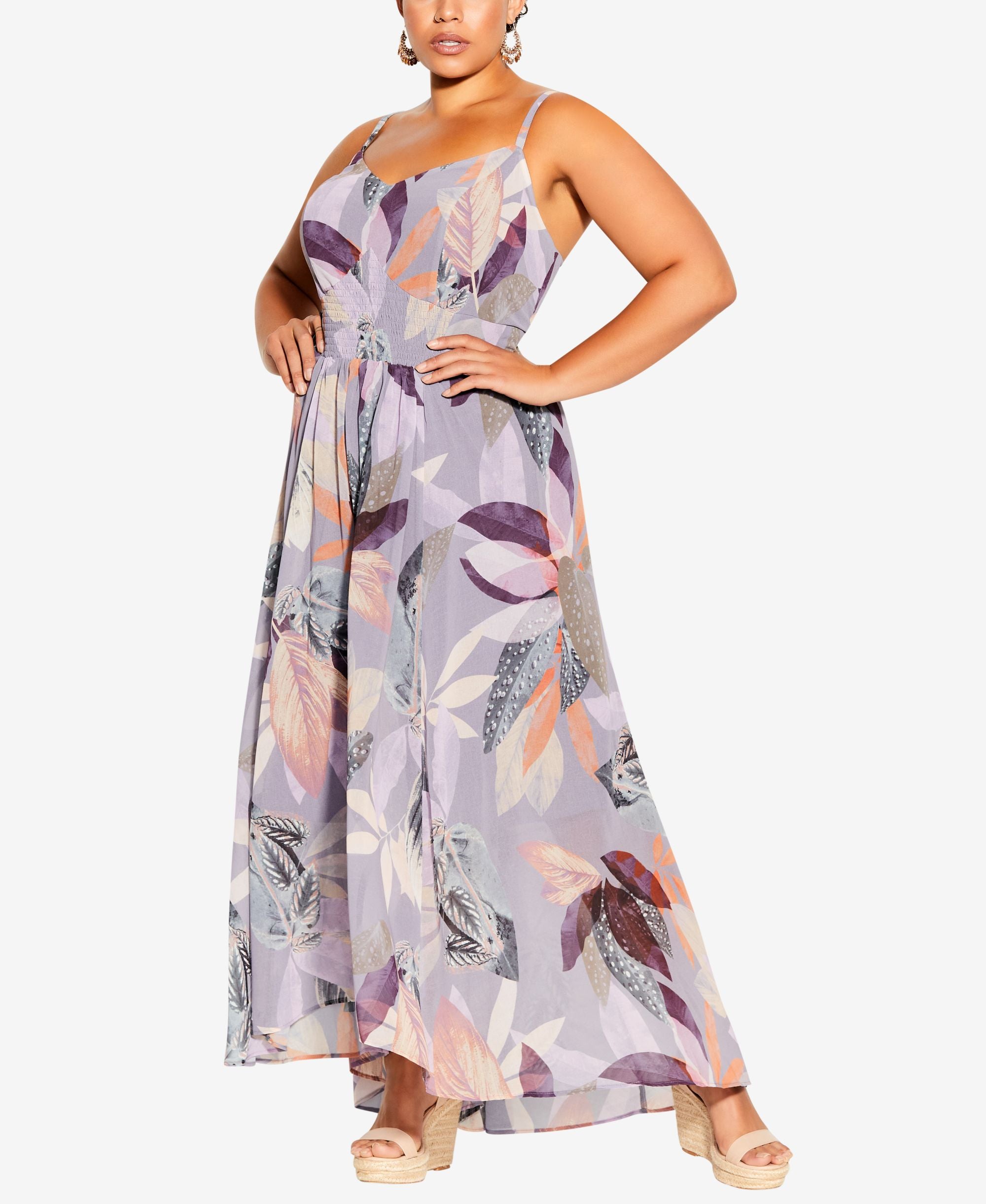 City Chic Trendy Plus Size Paradise Palm V Neck Maxi Dress