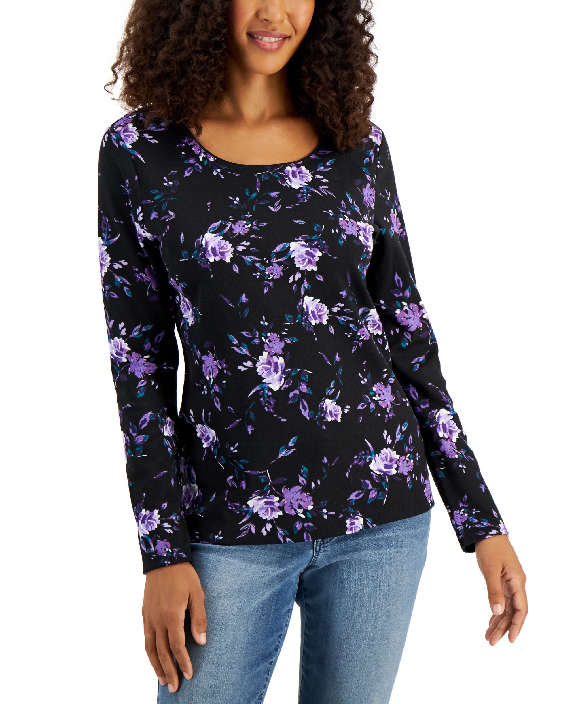 Floral-Print Scoop-Neck Top