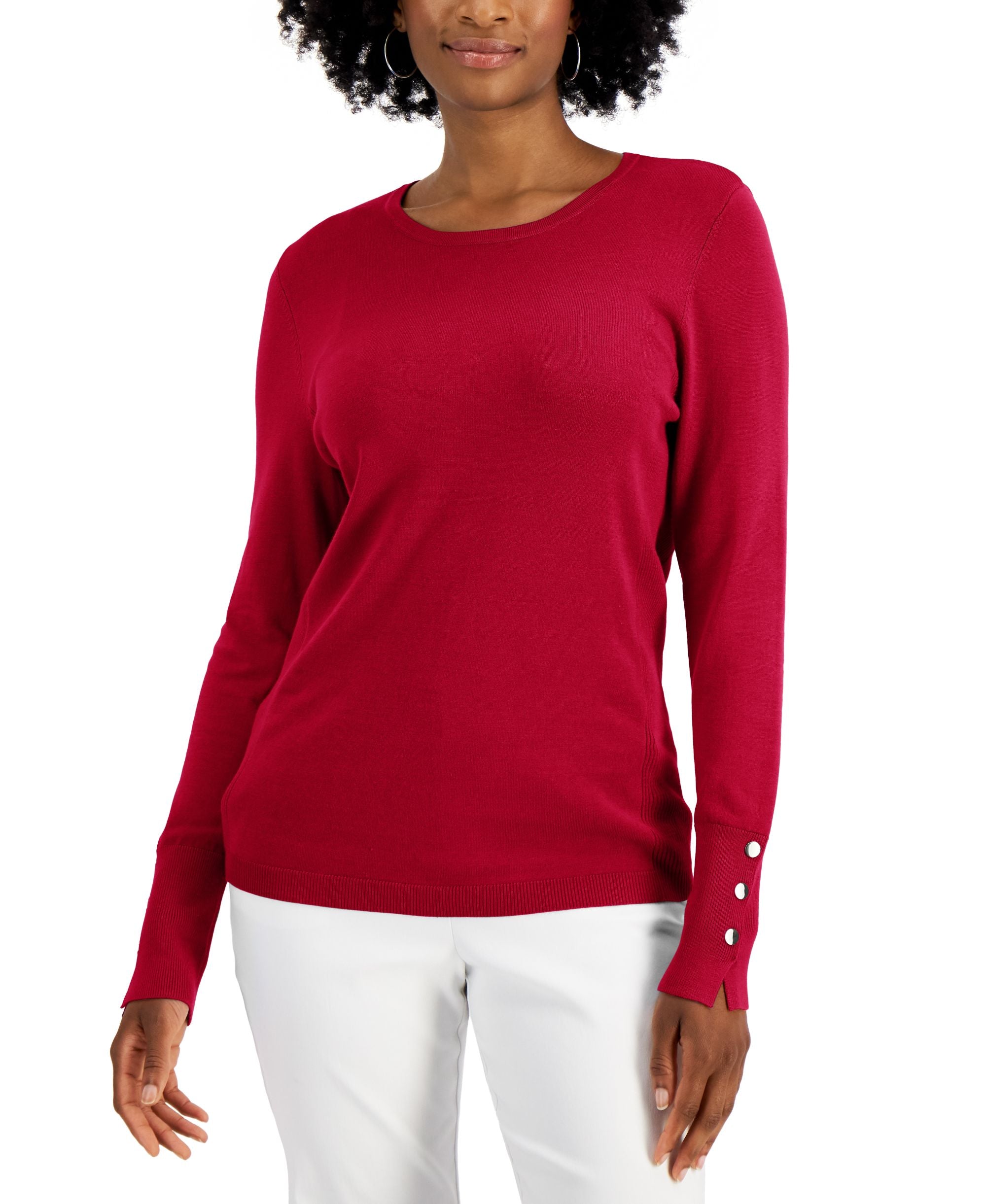 Women's Button-Sleeve Crewneck Sweater