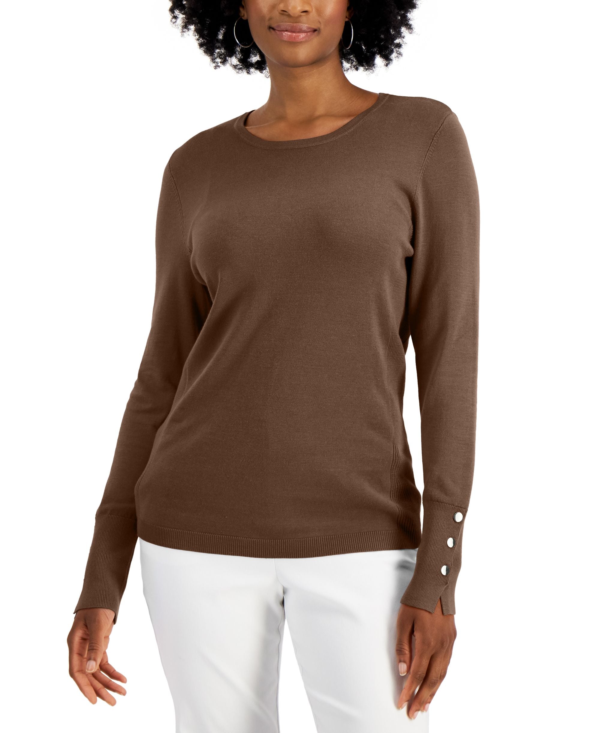 Women's Button-Sleeve Crewneck Sweater