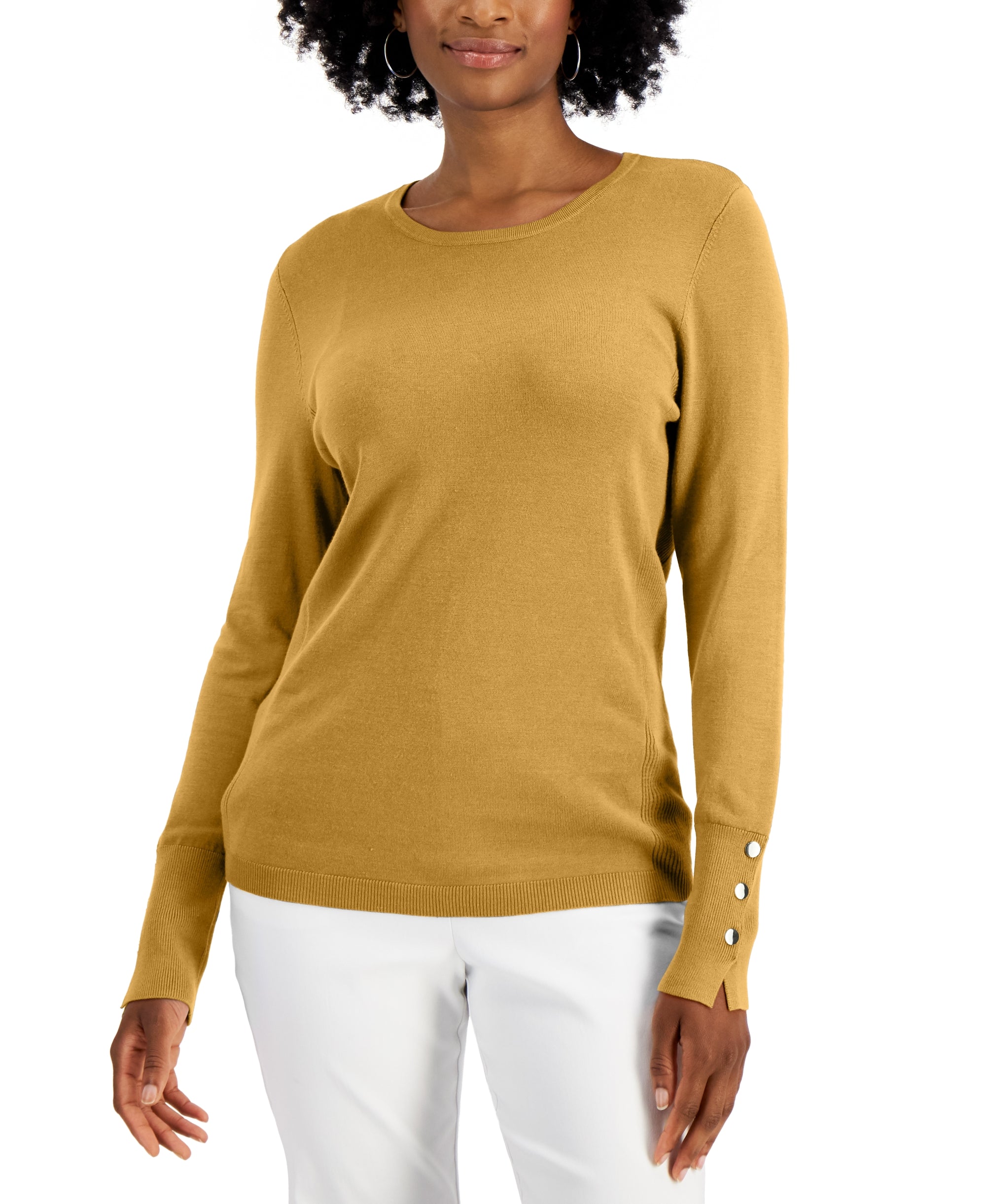 Women's Button-Sleeve Crewneck Sweater