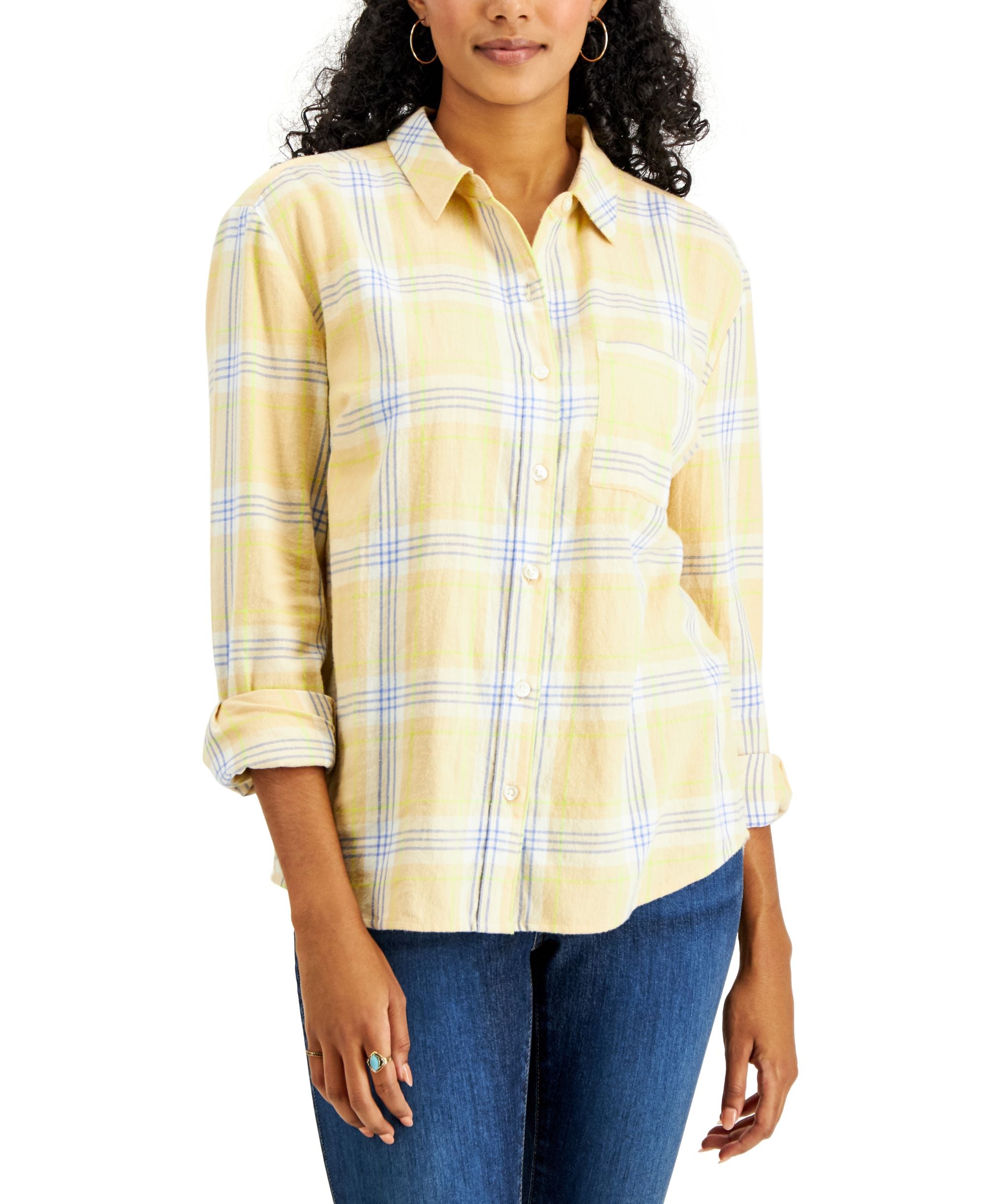 Style & Co Plaid Button Down Boyfriend Shirt
