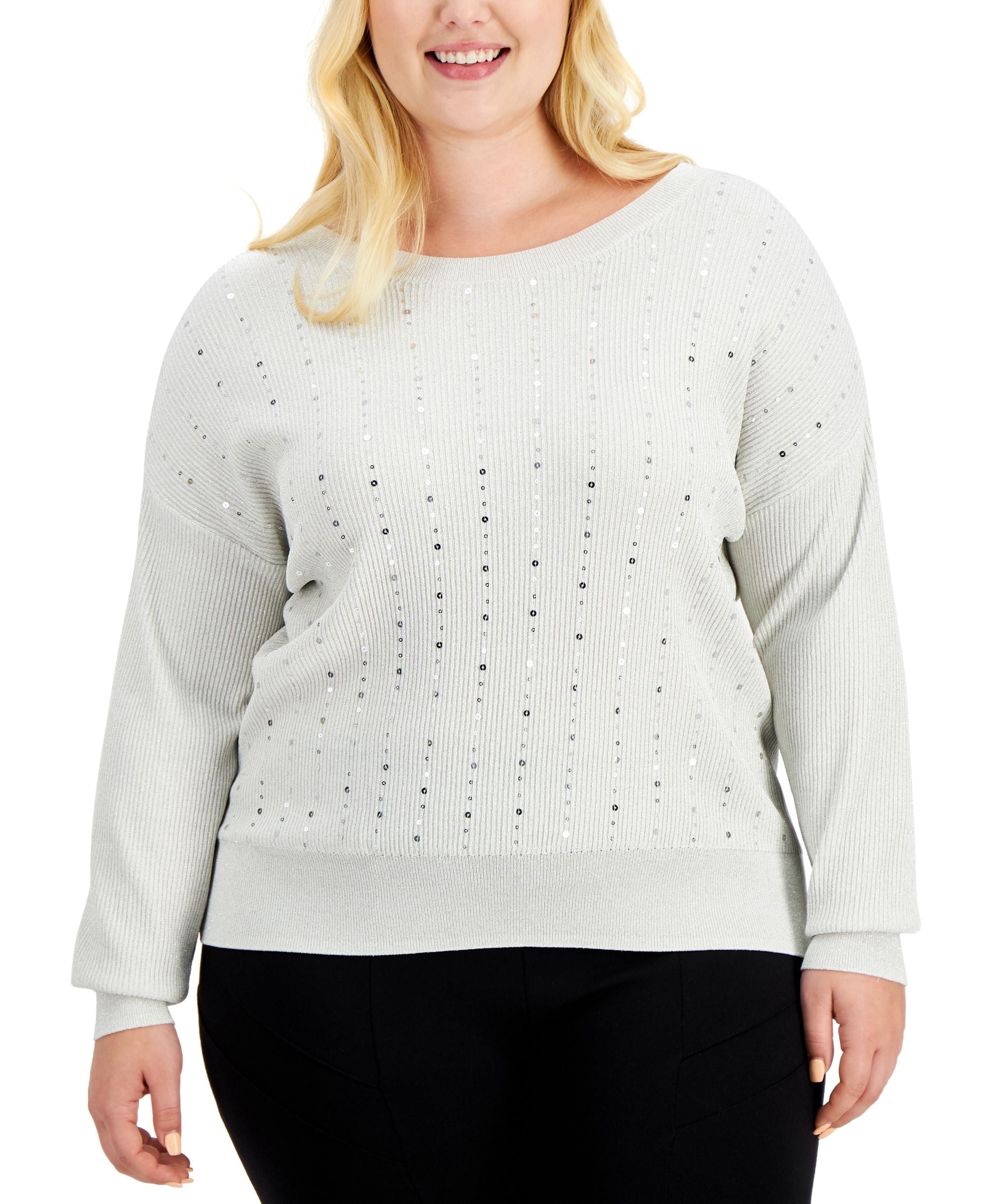 Alfani Plus Size Sequin Trim Sweater