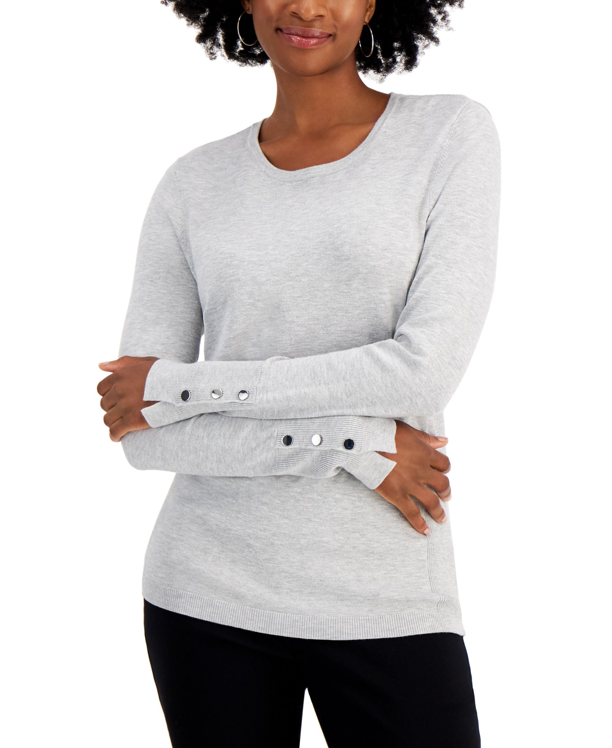 Women's Button-Sleeve Crewneck Sweater