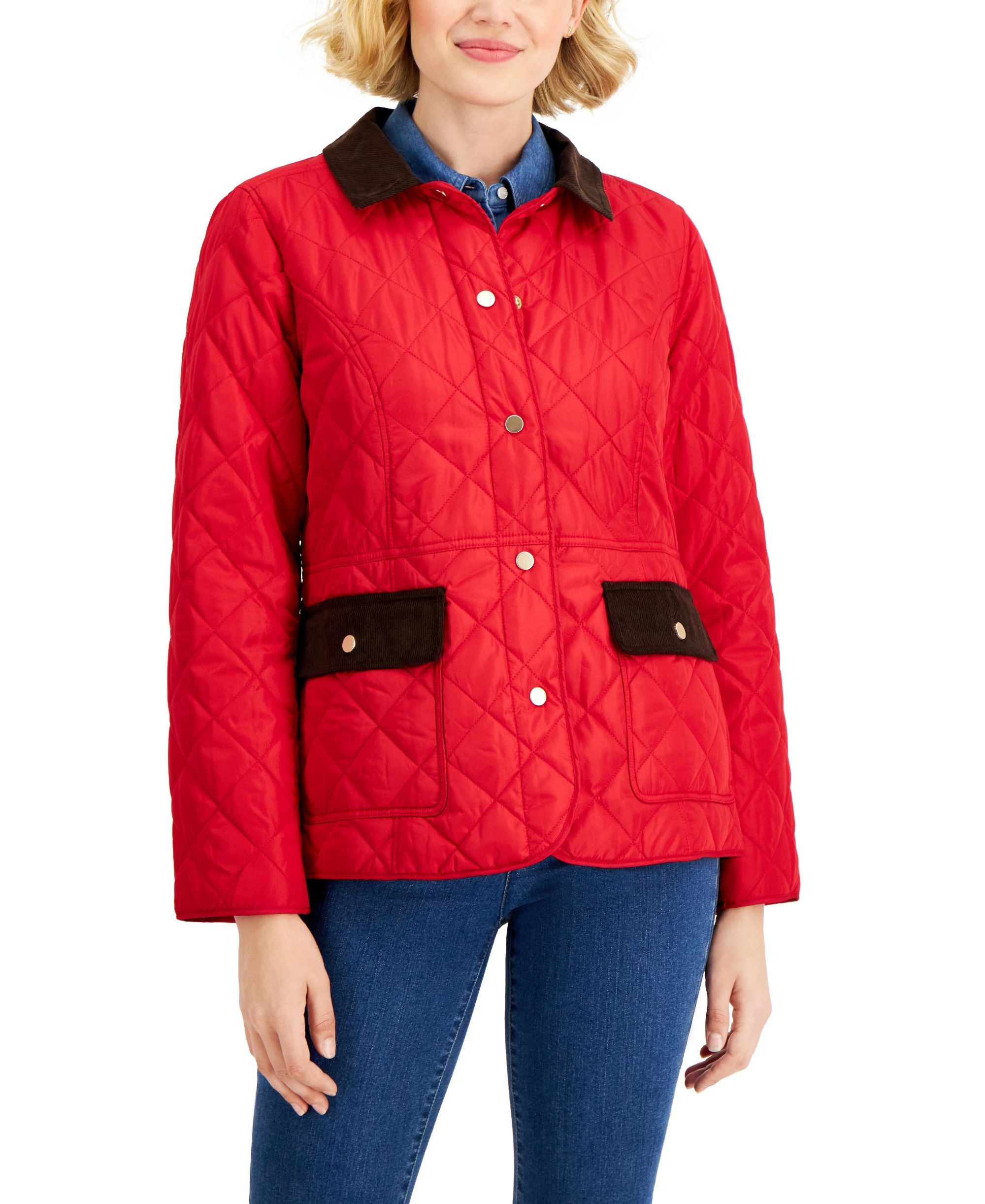 Charter Club Quilted Corduroy Trim Jacket