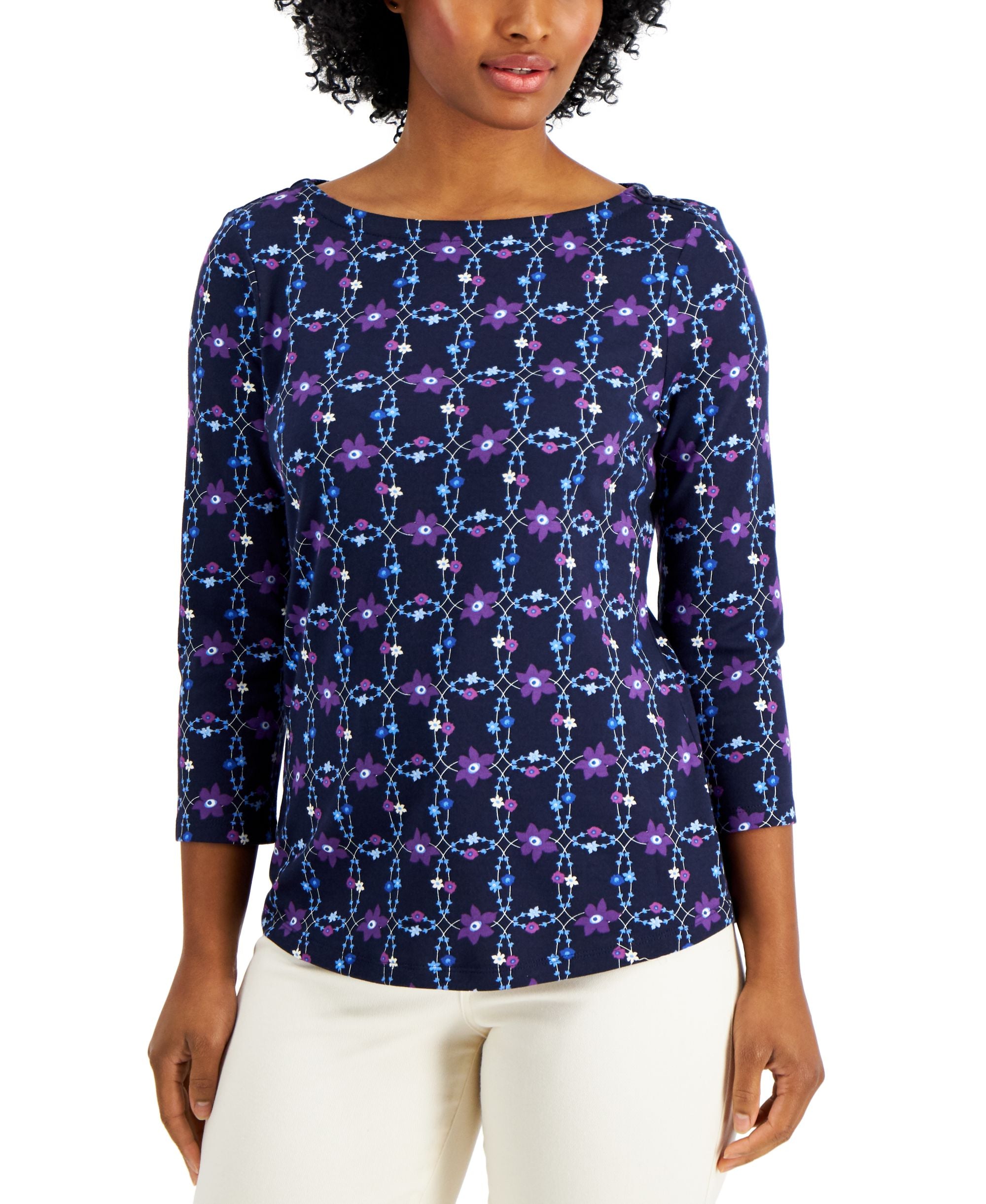 Charter Club Lattice Arrangement 3/4 Sleeve Top