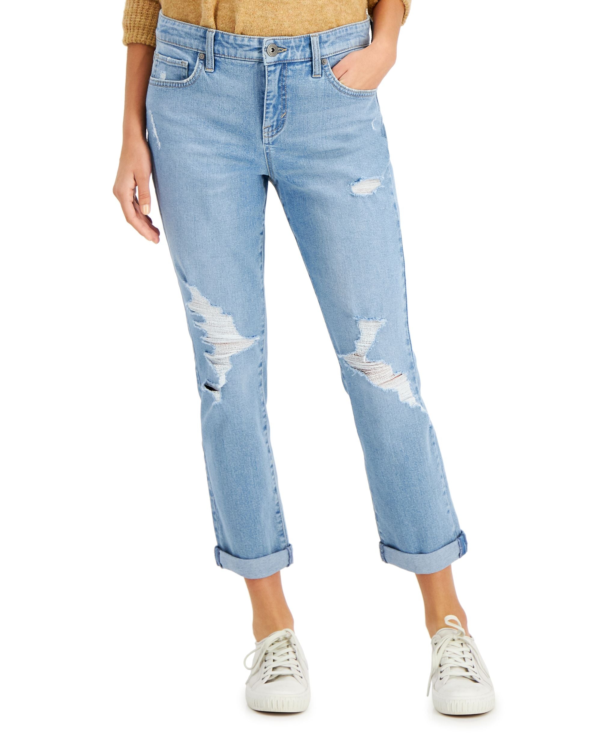 Style & Co Womens Rolled Cuff Denim Girlfriend Jean