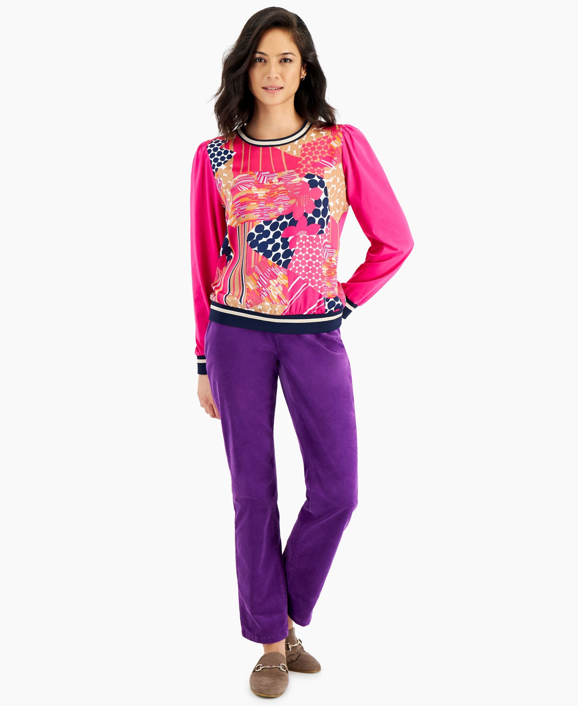 Charter Club Petite Patchwork Print Top