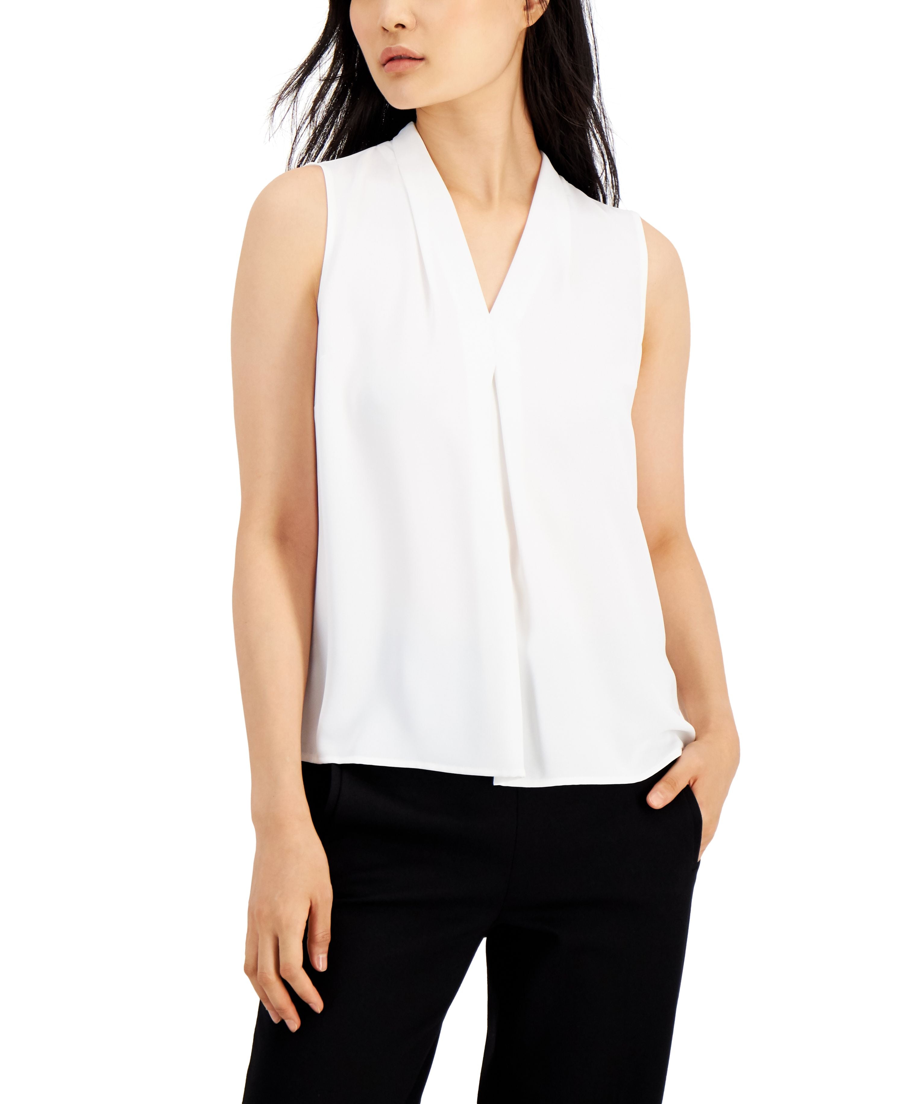 Women's Sleeveless Pleat V-Neck Top