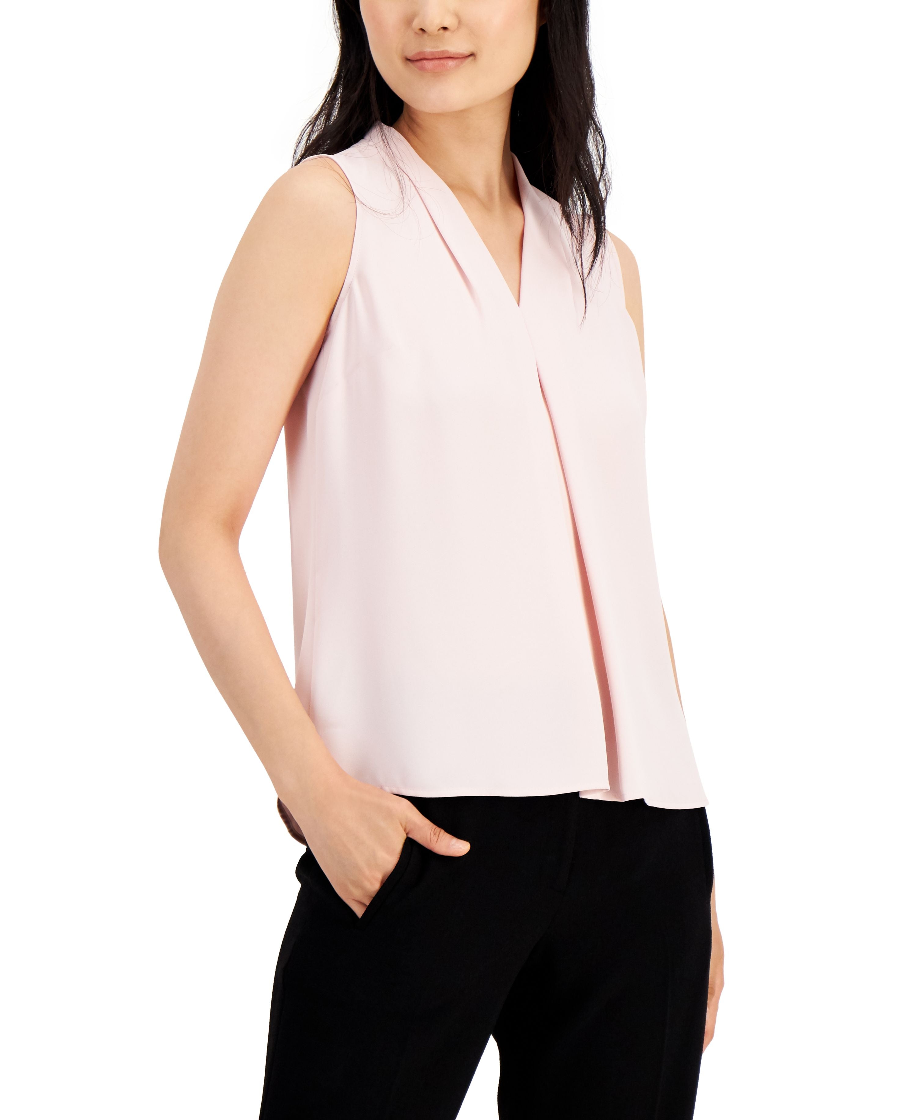 Women's Sleeveless Pleat V-Neck Top