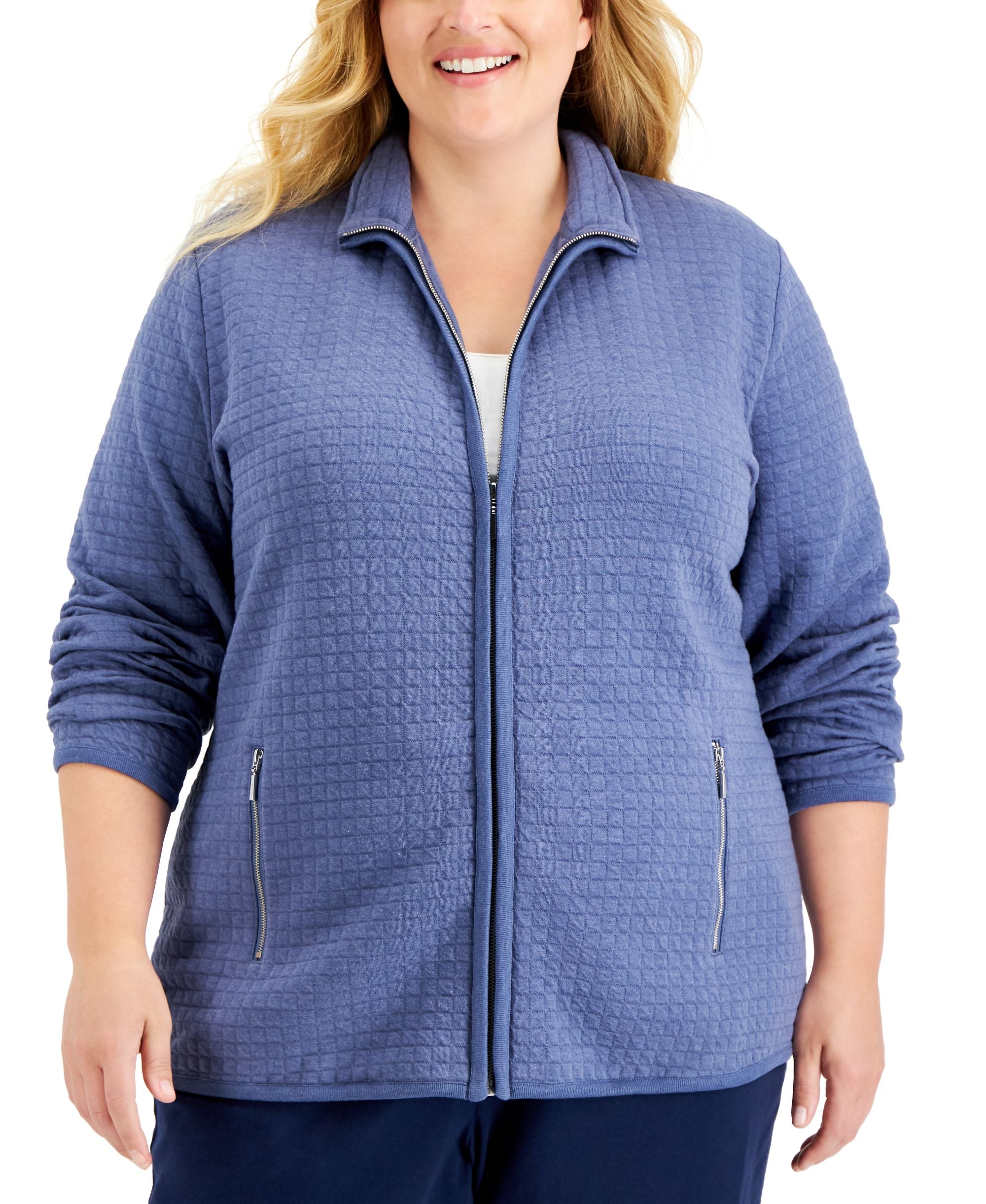 Karen Scott Plus Size Quilted Fleece Jacket