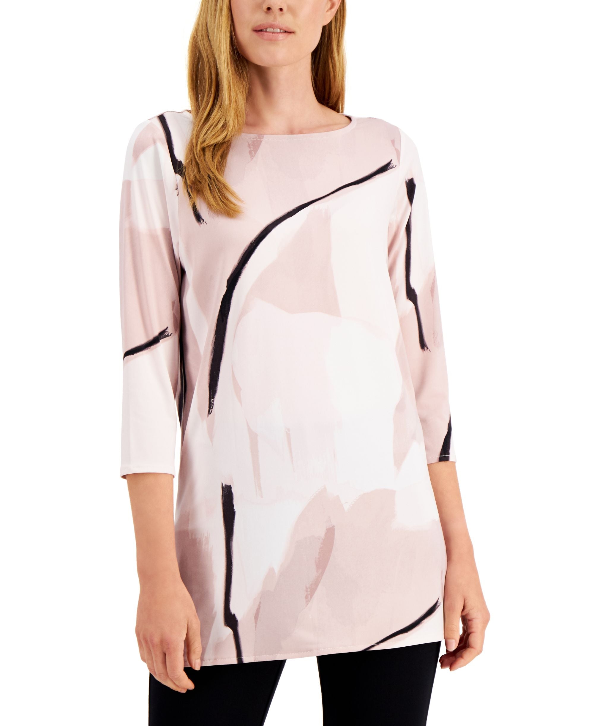 Alfani Petite Printed Boat Neck Tunic Top