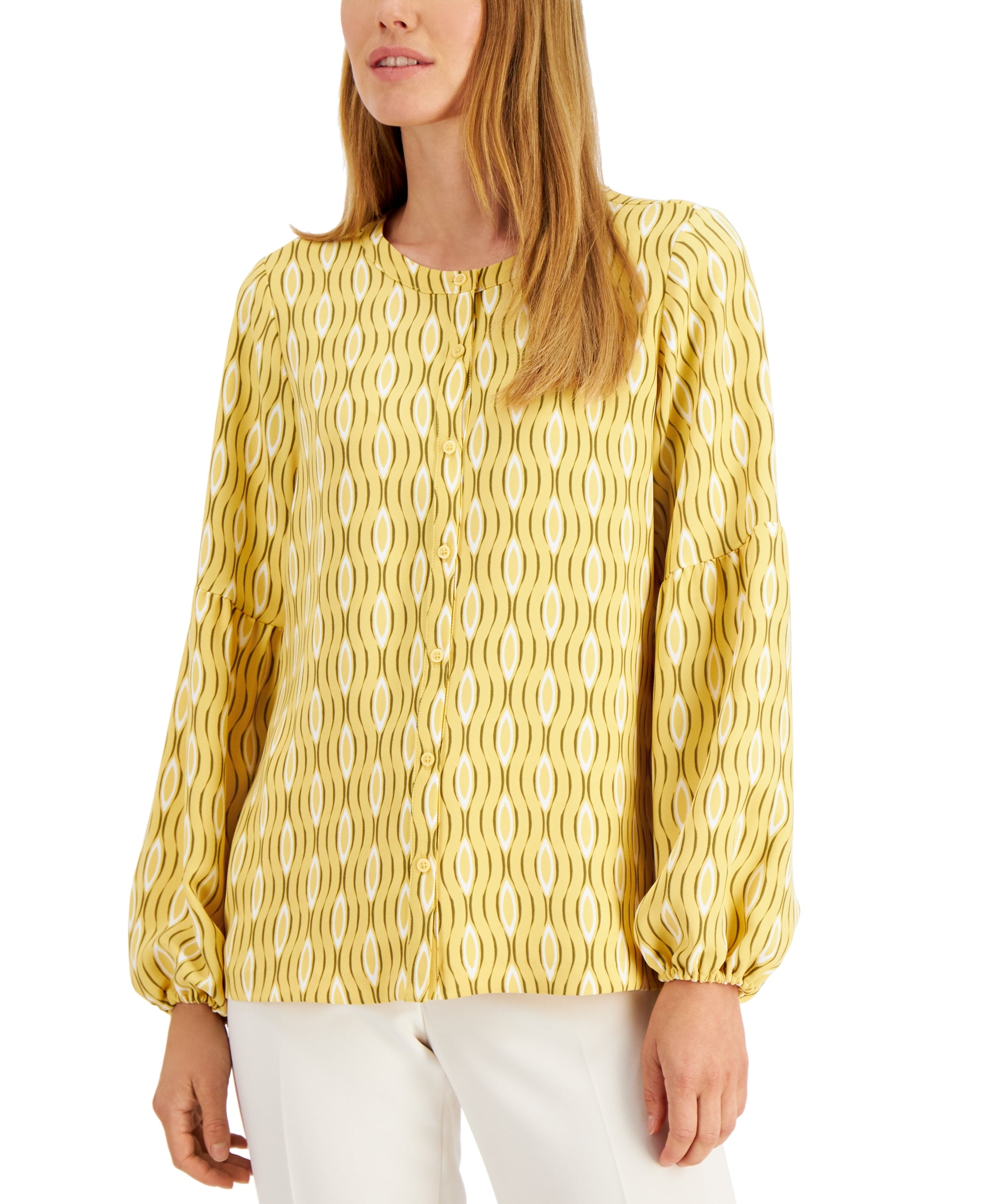 Wave-Print Button-Front Top