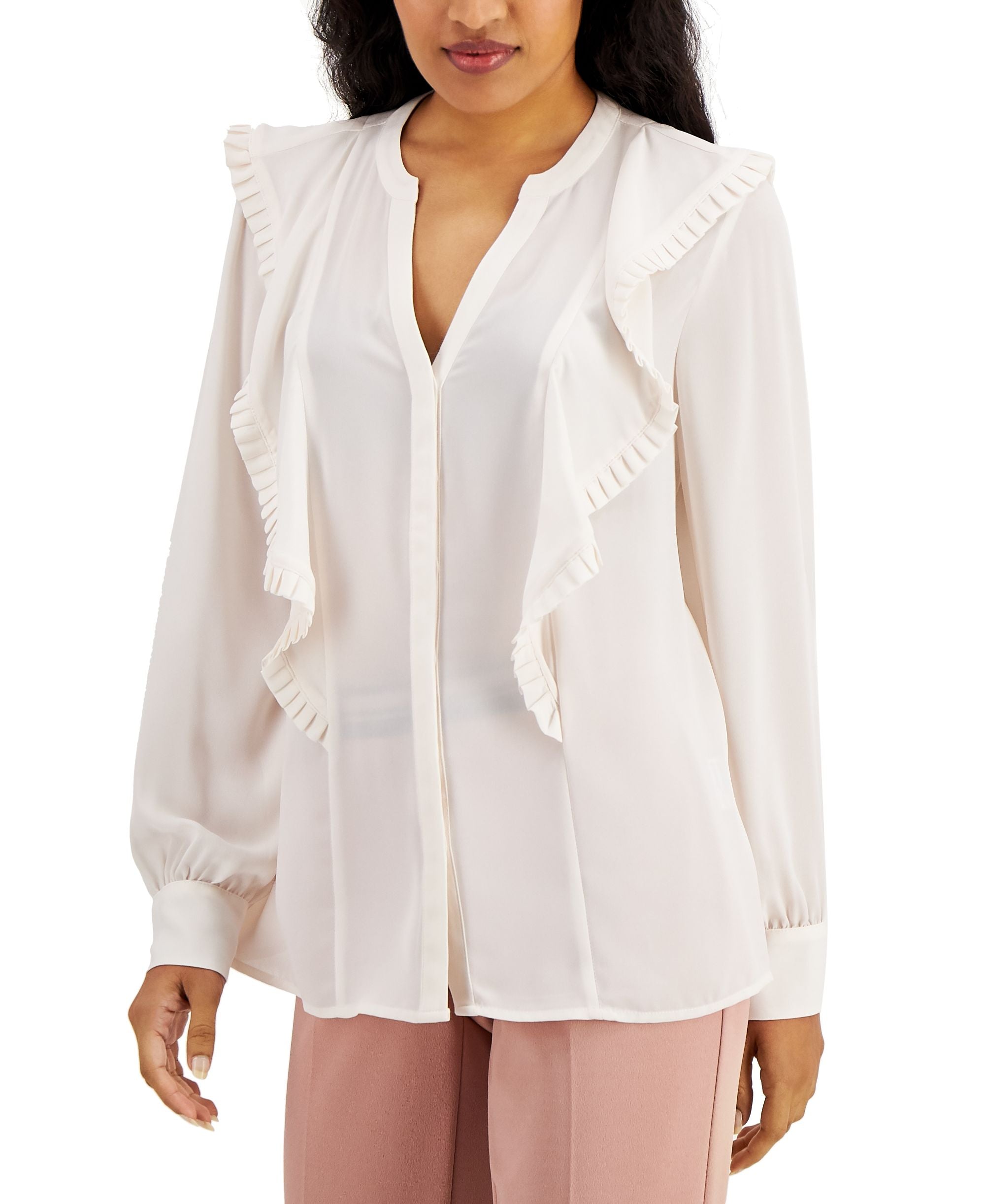 Alfani V Neck Ruffled Top
