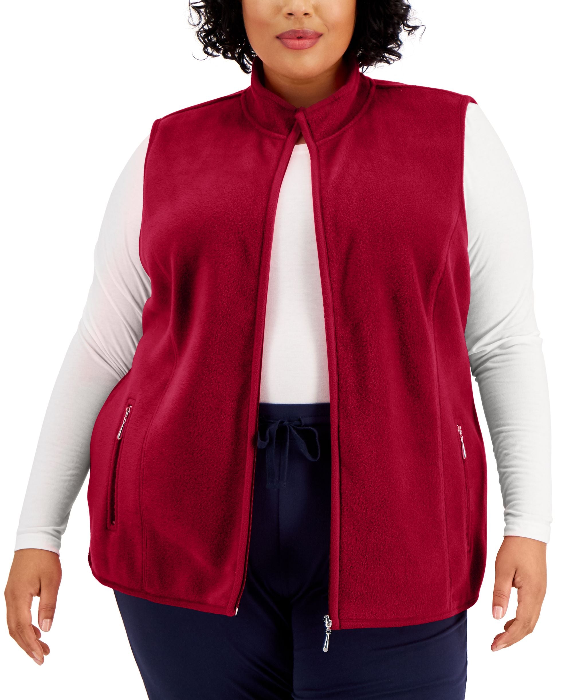 Karen Scott Plus Size Fleece Zip Front Vest