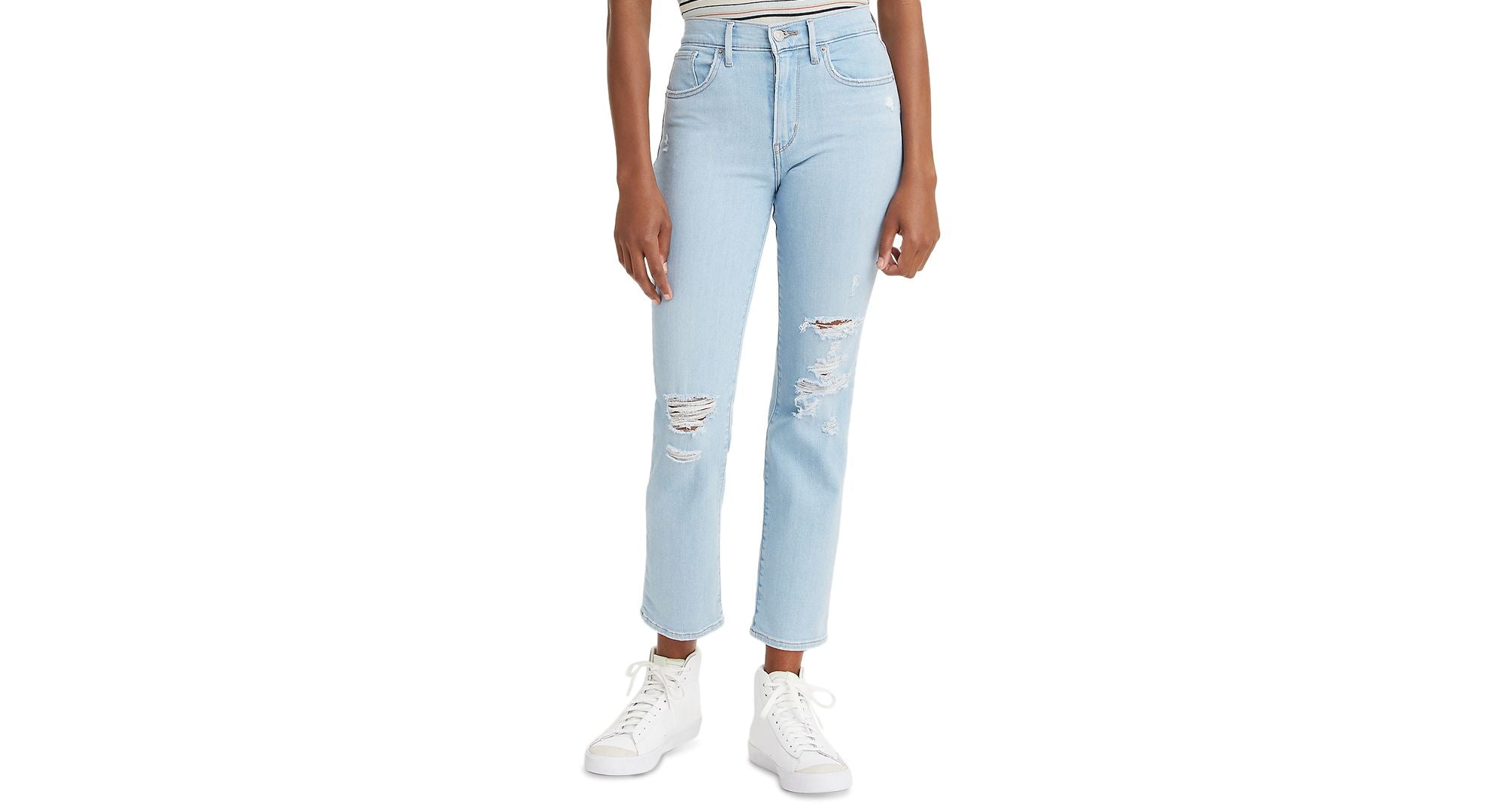 Women's 724 Straight-Leg Distressed Cropped Jeans