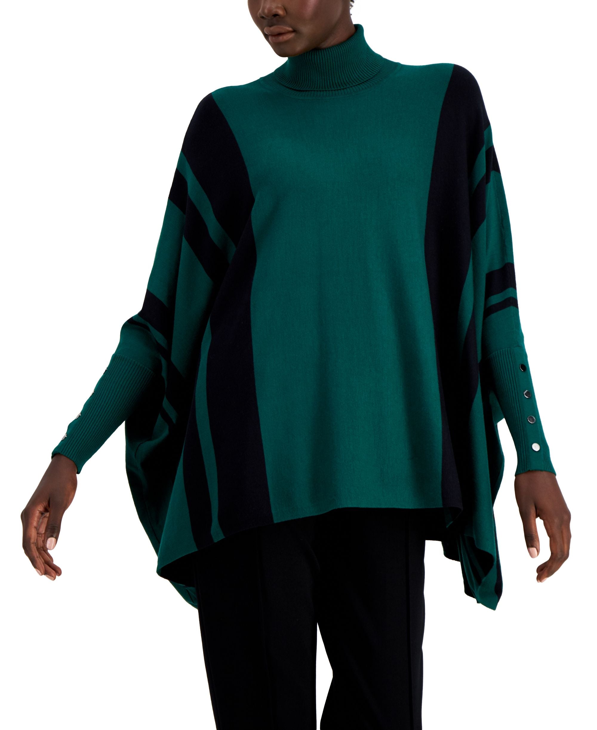Alfani Striped Turtleneck Poncho Sweater