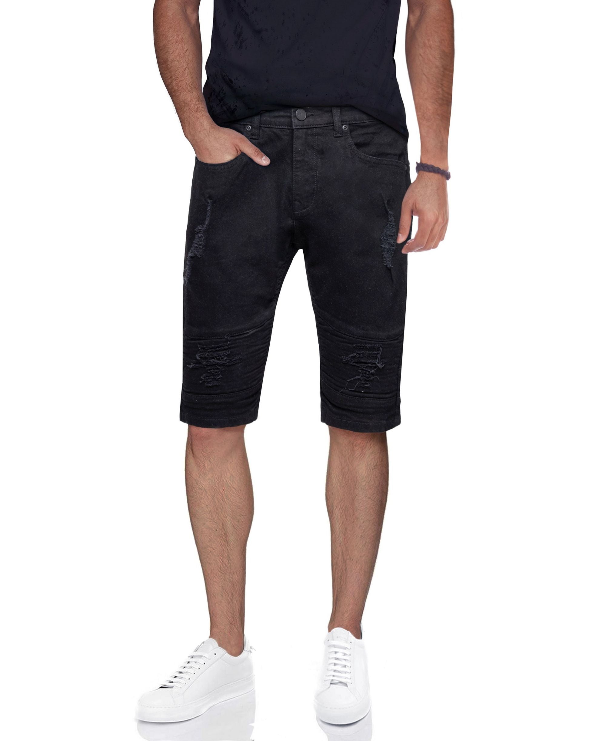 Men's Distressed Moto Denim Shorts
