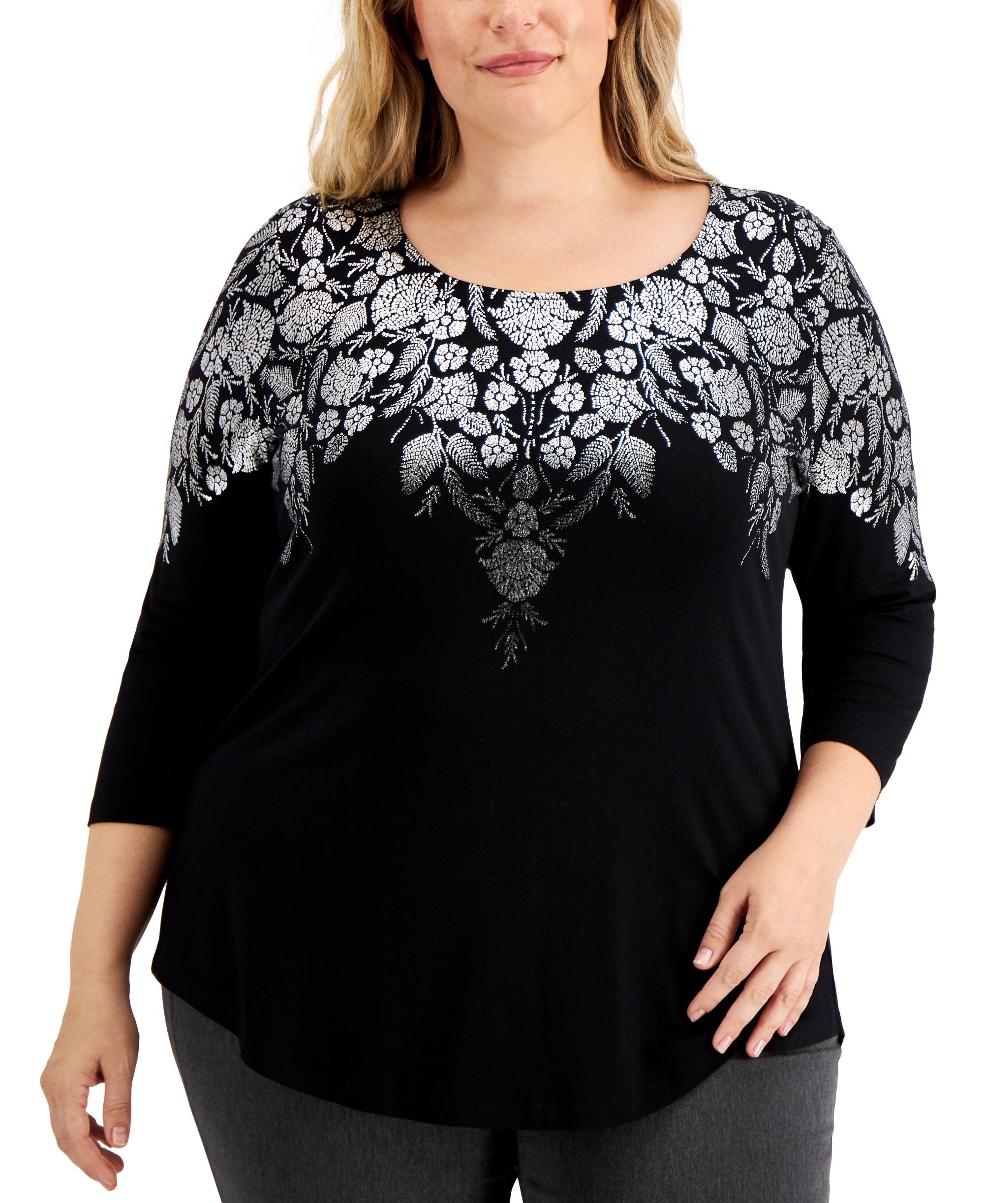 JM Collection Plus Size Ombre Print Top