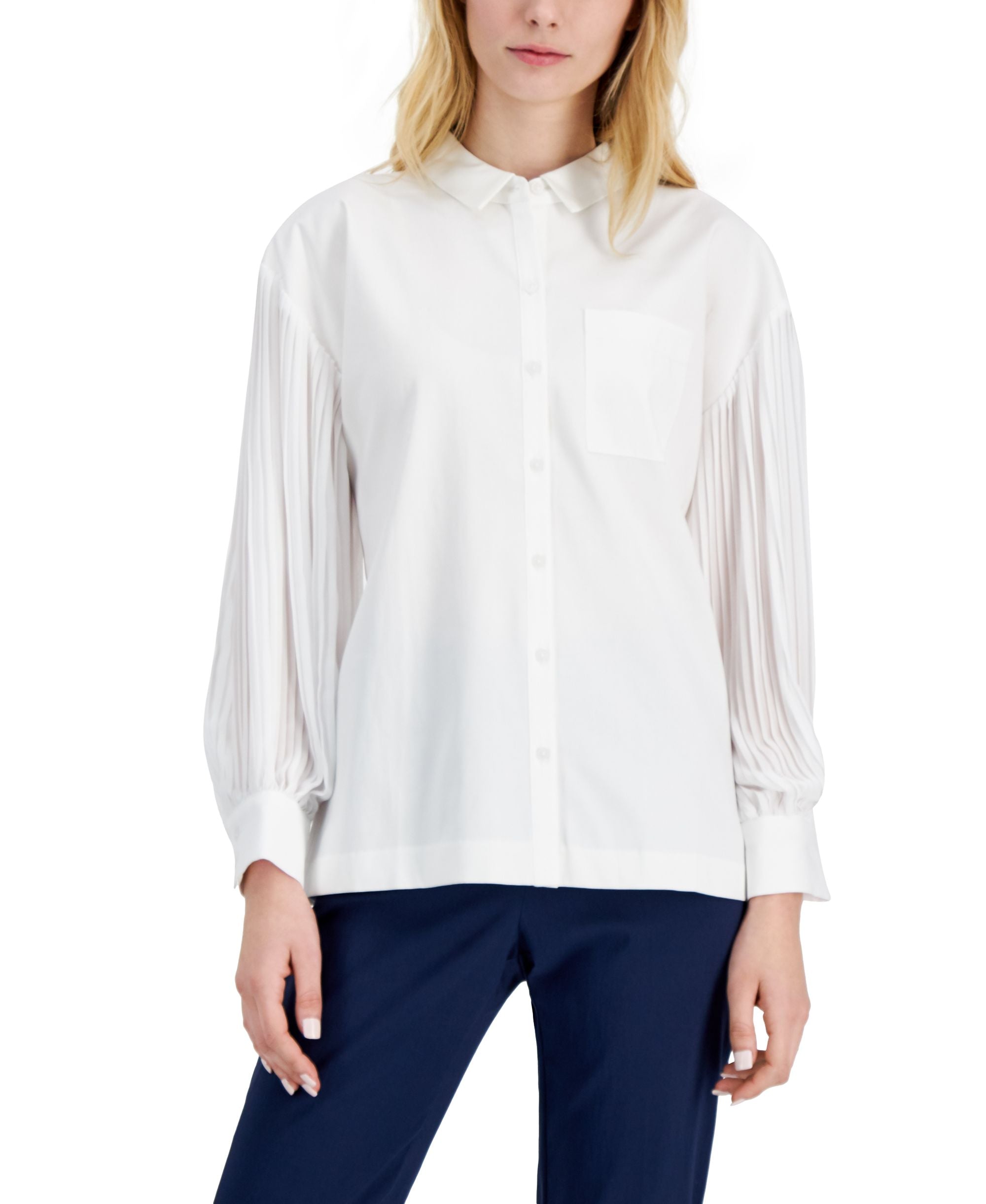 Alfani Long Pleated Sleeve Buttoned Top